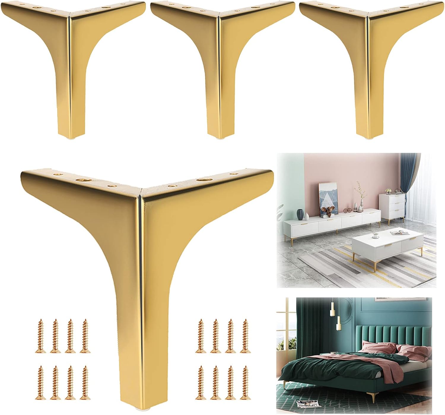 4 Pack Black Metal Table Legs, Replacement DIY Furniture Legs, Suitable for Coffee Tables, Tv Tables, Wardrobes, Sofas, Beds and Other Furniture Desk Legs Non-Slip Feet,Silver-15cm/5.9in