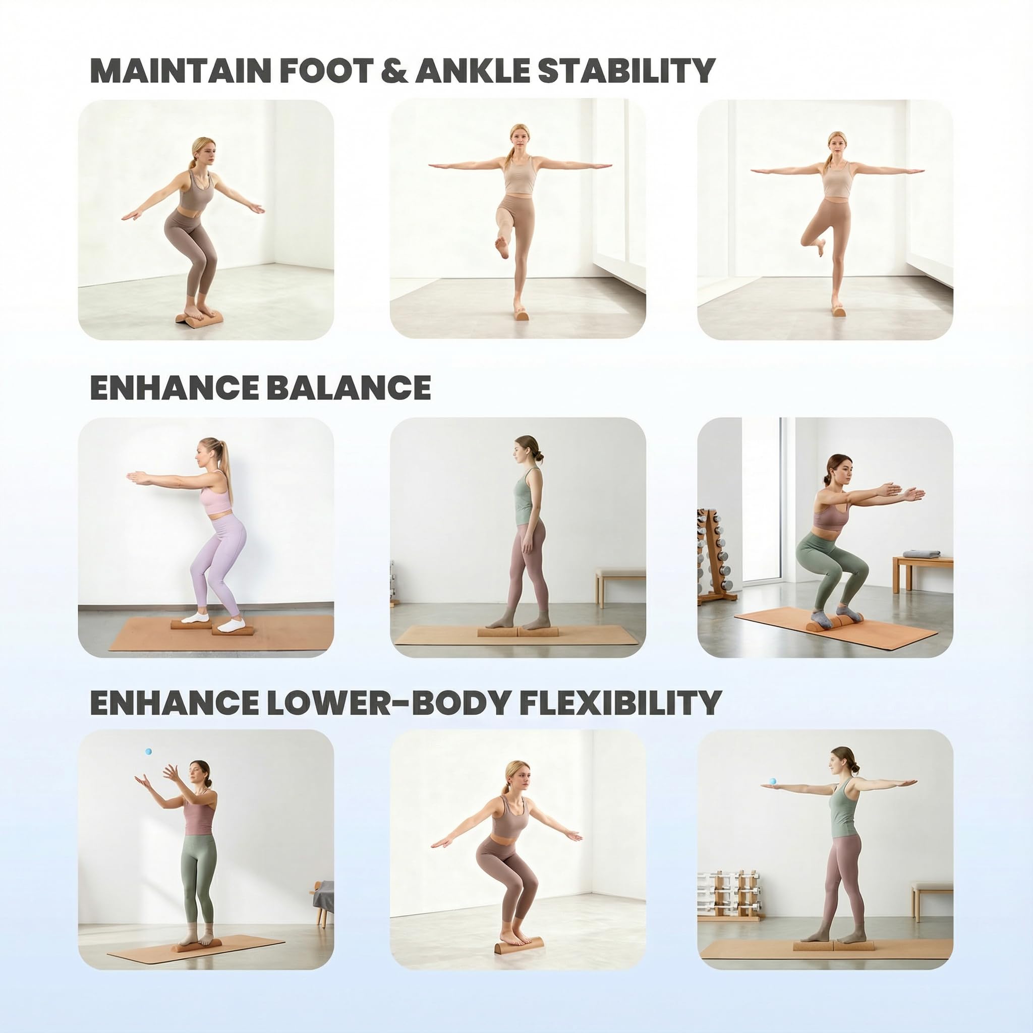 Planche d’équilibre en liège naturel – Idéale pour physiothérapie, yoga, équilibre et rééducation à domicile