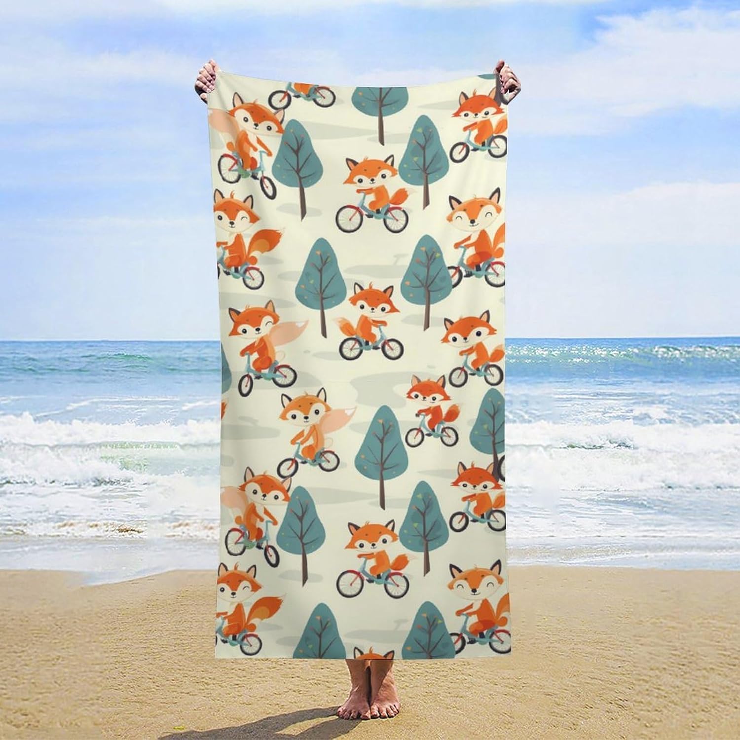 Foxes Riding Bicycles Bath Towel Beach Towels Quick Dry Oversized Bath Blanket Highly Absorbent Towel for Women Men 160x80cm