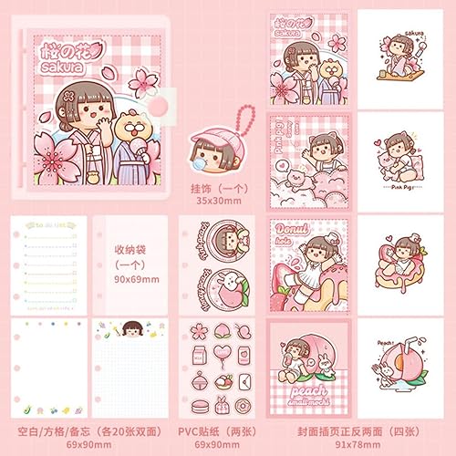 Miniatura 2 de Korean Stationery Mini Transparent 3 Hole Binder Spiral Diary Notebook Creative Cartoon Portable Journal Notebook Agenda Notepad（Pink）