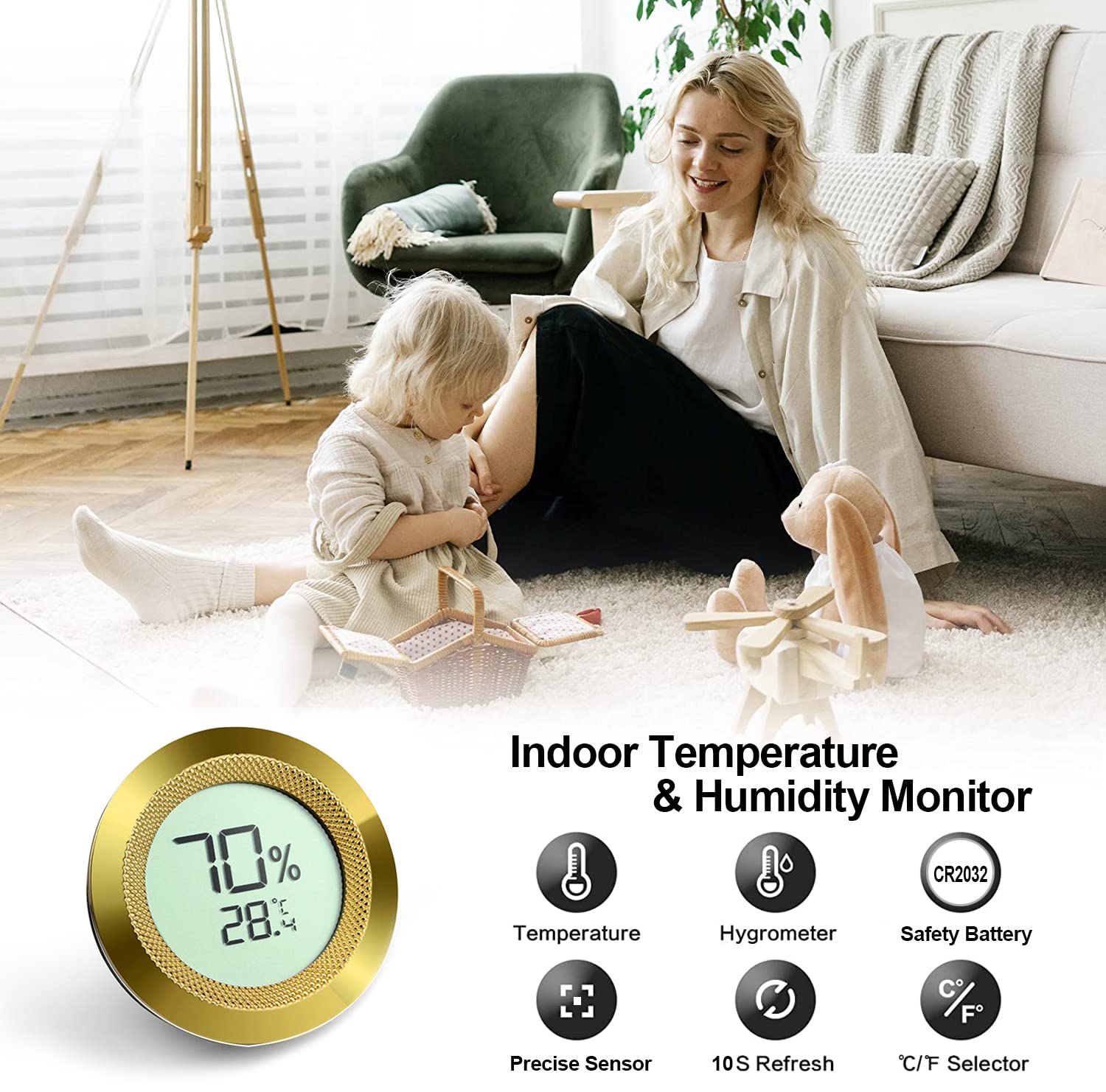 Thermomètre hygromètre numérique réglable, thermomètre numérique hygromètre, calibré en humidité, alliage de zinc rond de 50 mm de diamètre, hygromètre pour cave à cigares/serre/cave à vin