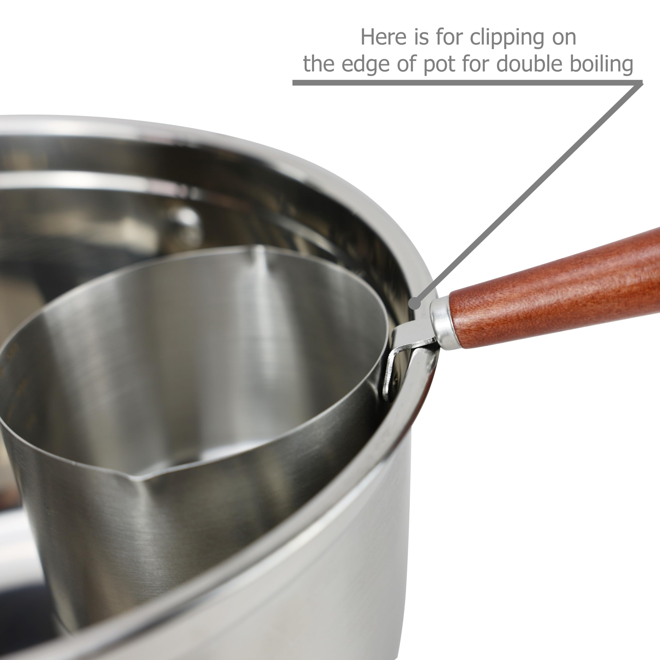 Sartén calentadora de olla de doble caldera de acero inoxidable con mango resistente al calor para derretir velas de mantequilla de chocolate y calentar té con leche, capacidad de 16 onzas / 16.9 fl oz 4