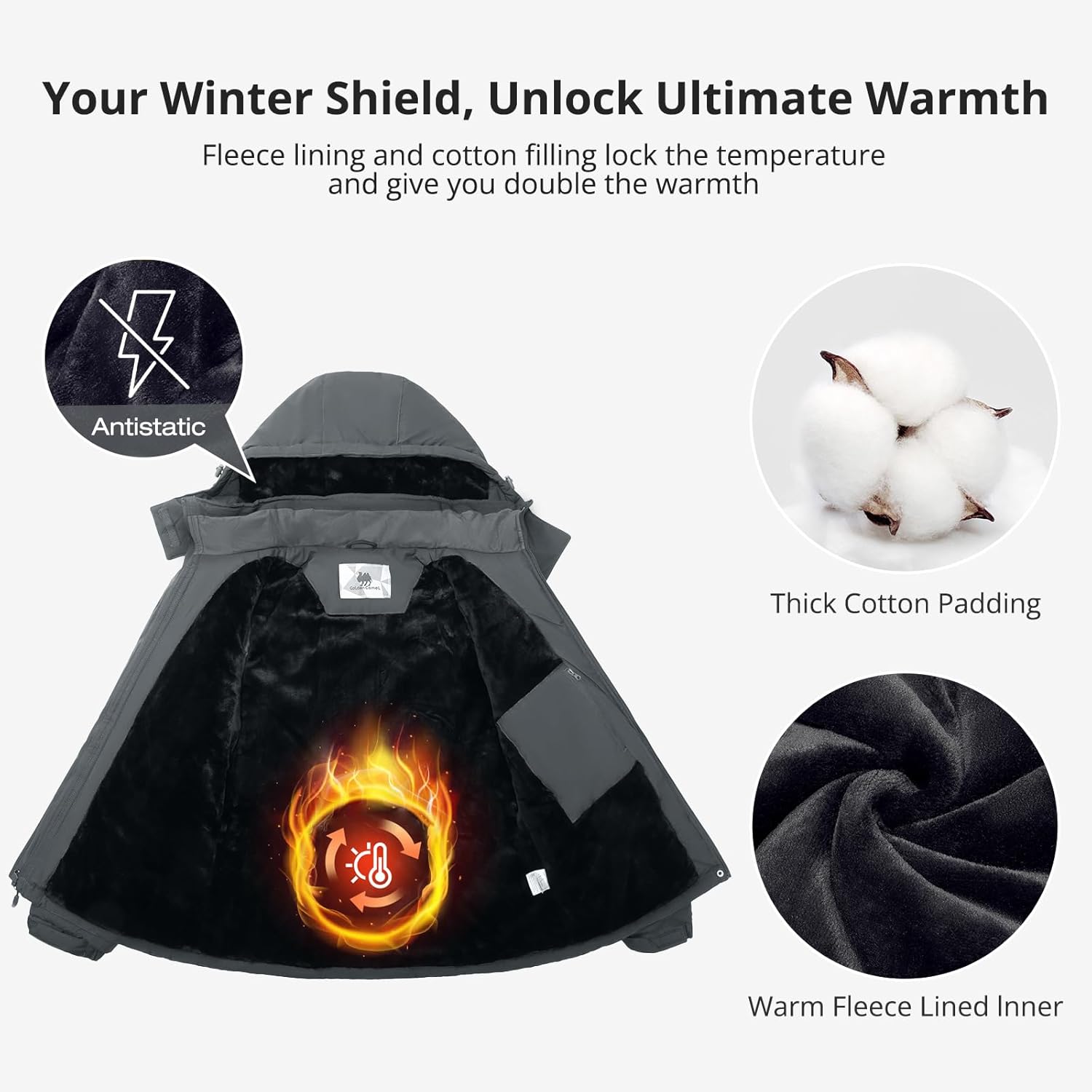 CAMELSPORTS Women's Waterproof Ski Jacket Warm Winter Snow Coat Hooded Fleece Mountain Insulated Snowboarding Jacket - Image 5