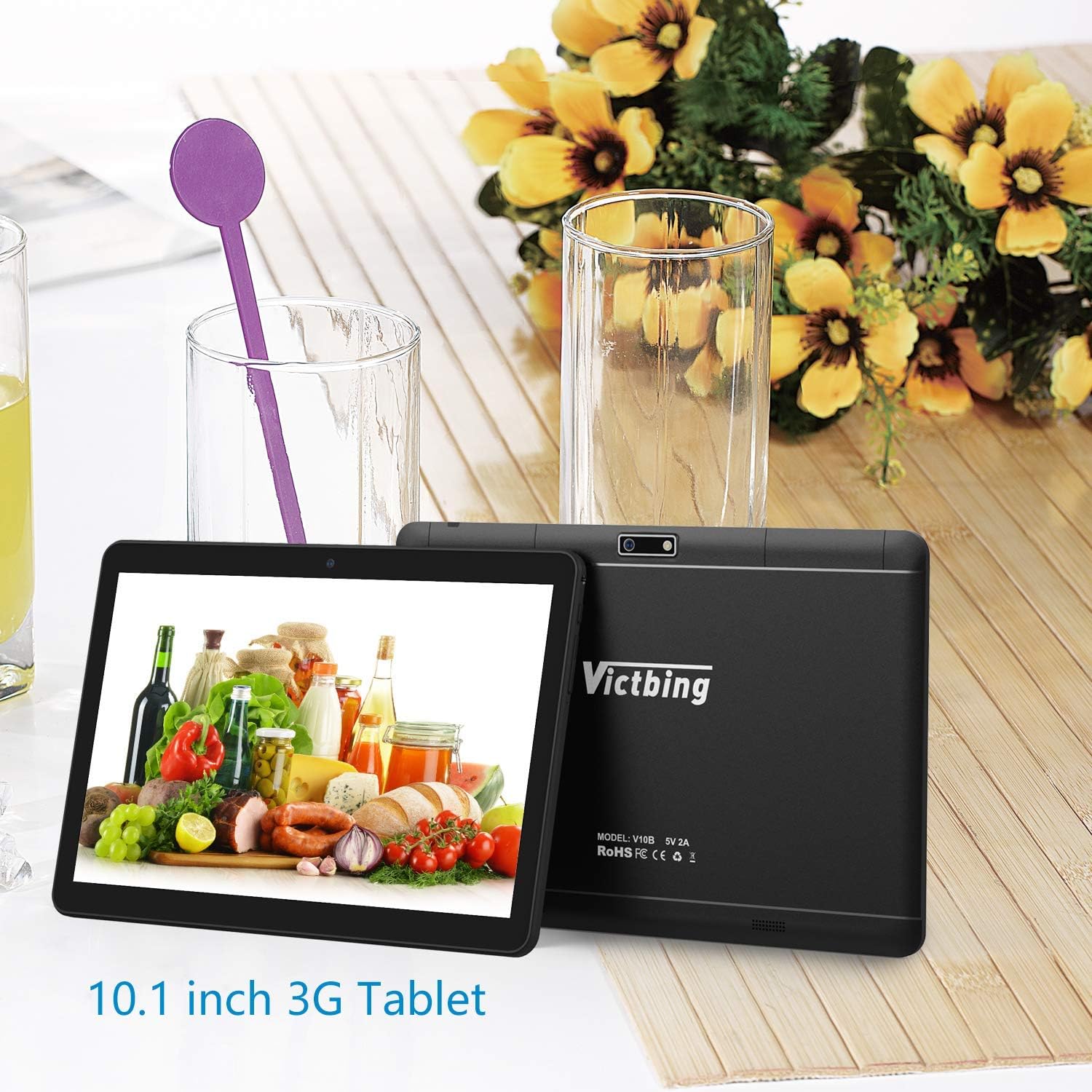 Victbing Tablet 10 inch Android 8.1 Go, Quad-Core, 3G Unlocked Phablet with Dual SIM Card Slots and Cameras, IPS HD Display, Phone Tablet PC with WiFi, Bluetooth, GPS, 6000mAH Battery, Black