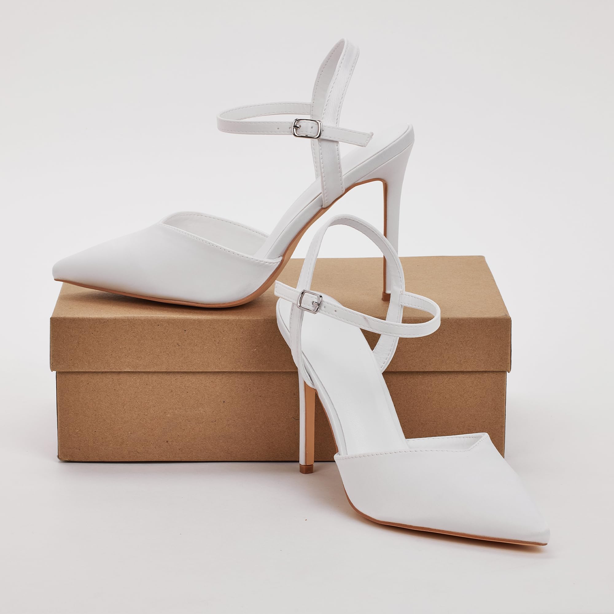 GENSHUO Elegantes Tacones Altos con Punta Puntiaguda y Stiletto de 10 cm, Zapatos de Mujer Sexy con Correa en el Tobillo para la Noche