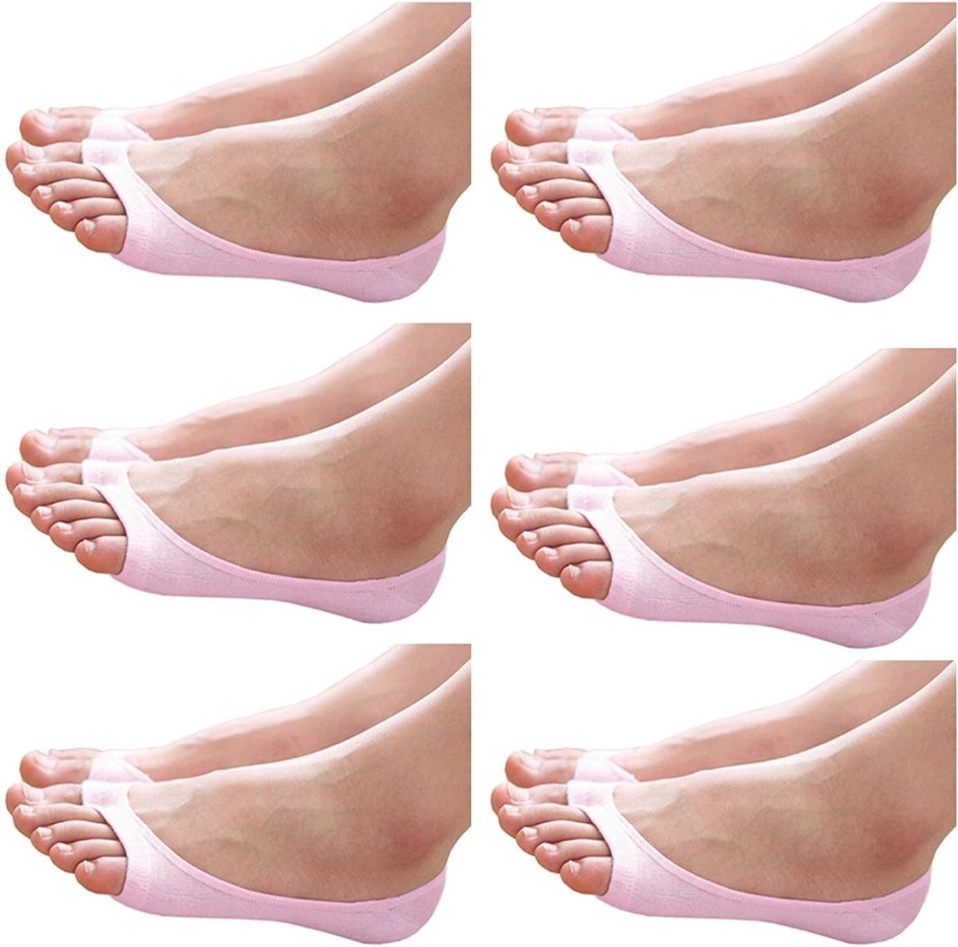 seven wolves Womens Peep Toe Socks 6 Pairs, Toeless Cotton No Show Socks Non Slip Shoe Liner