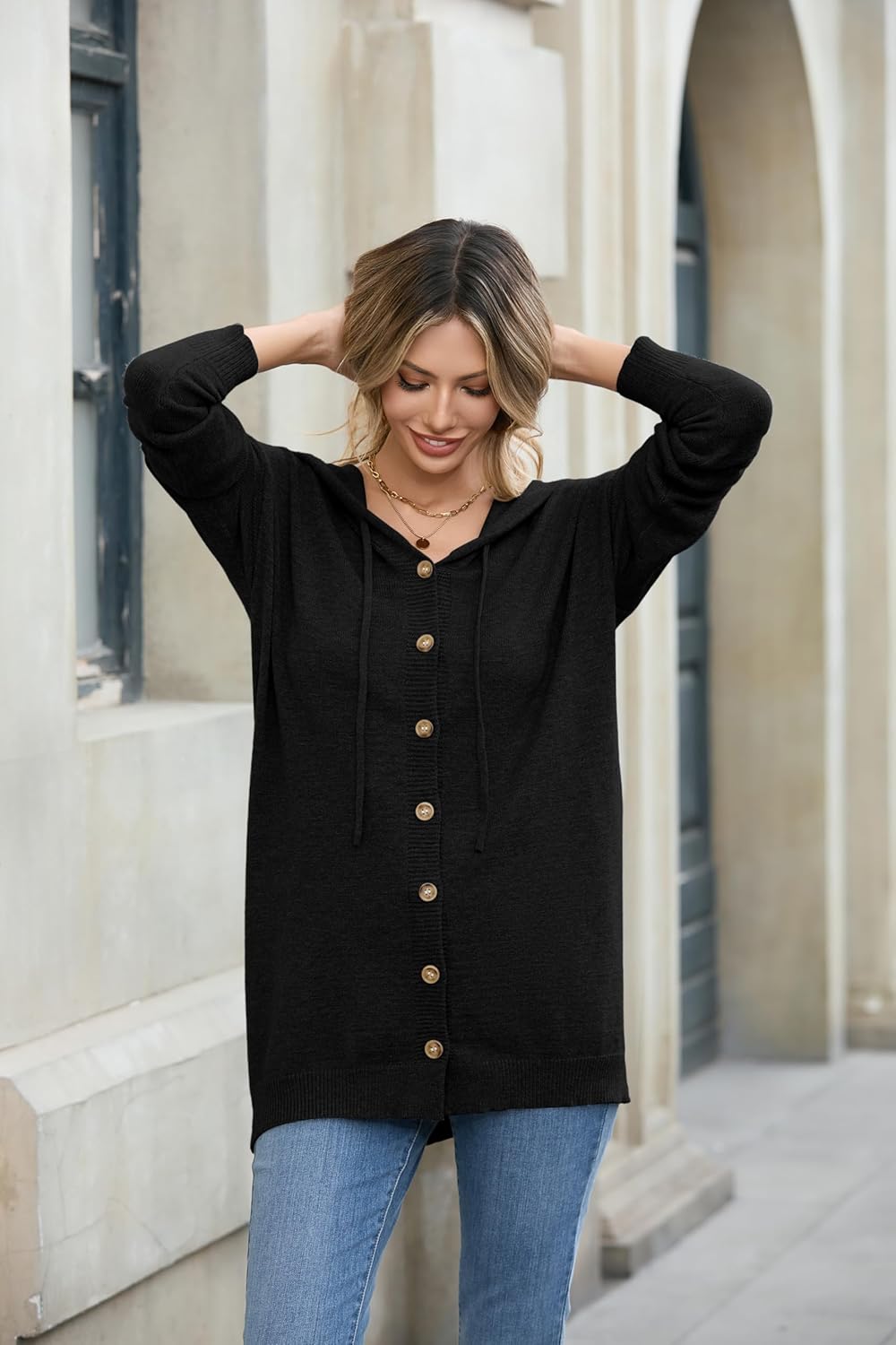 TASAMO Women's Button Down Hoodie Cardigan Sweaters Long Sleeve Fall Fashion Open Front Knit 2025 Winter Outerwear Coats - Image 5