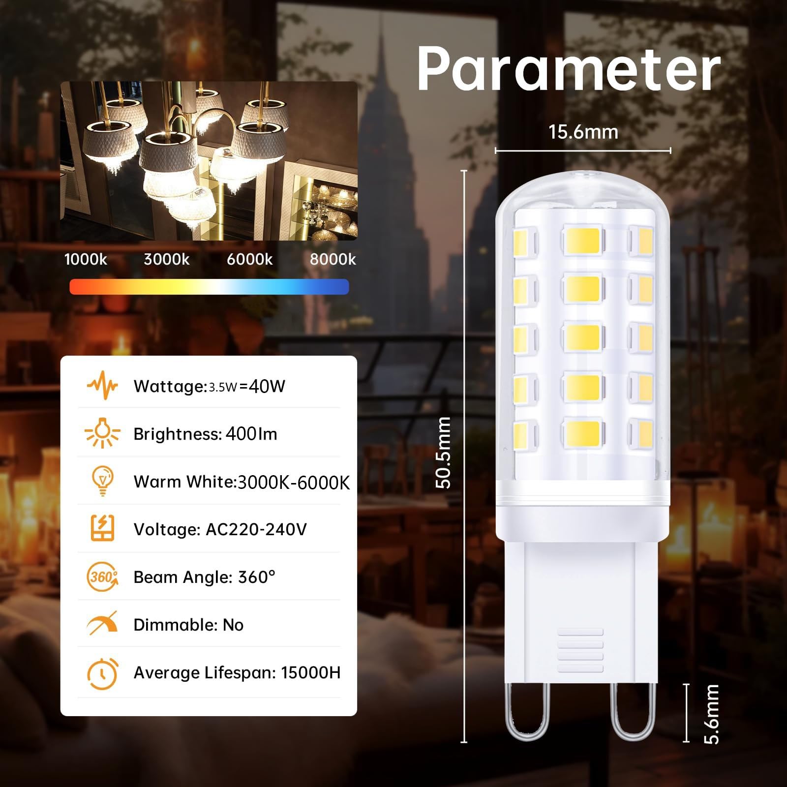 Lampadina LED G9 3.5W Sostituisce 40W Senza sfarfallio Risparmio energetico Non dimmerabile Per lampadari plafoniere lampade tavolo per uso interno casa ufficio(Warm White 3000K)