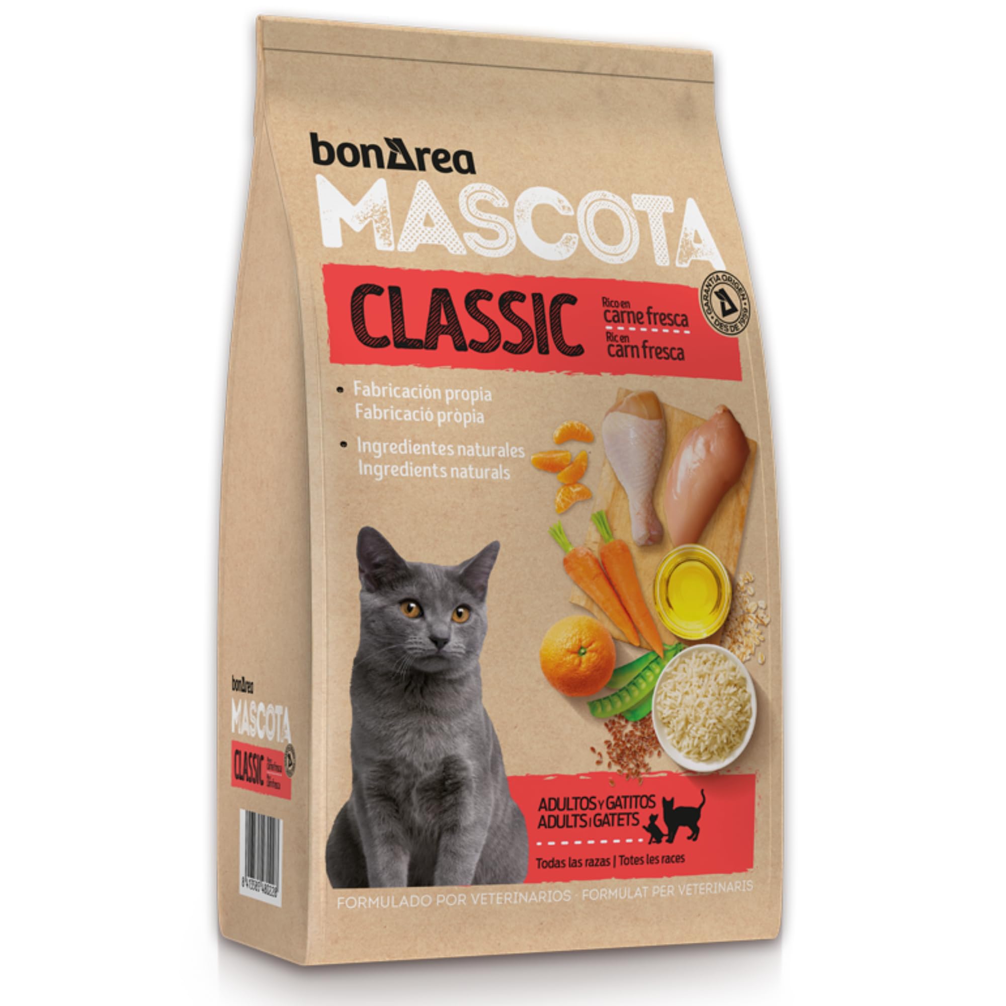 BONAREA - Pienso para Gatos Junior y Adultos 10KG - Hecho con Carne Fresca de Pollo- Contiene Ingredientes Naturales-Alimento Completo y Equlibrado- Classic