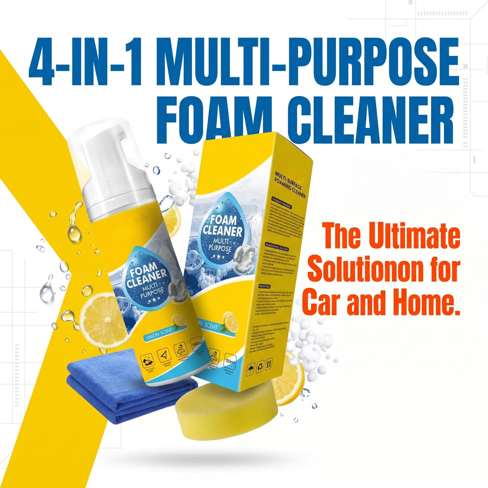 4-in-1 Multi-Enzyme Foam Cleaner 5oz, All-Purpose Deep Cleaning Spray for Kitchen Grease, Bathroom Tiles, Car Interior & Sofa Upholstery (1pcs)