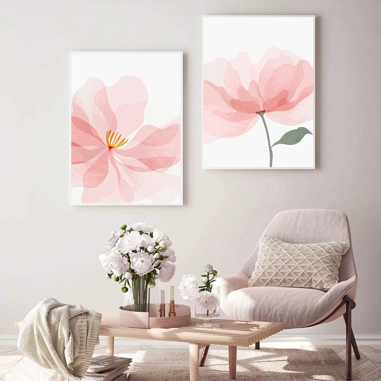 Impression moderne image rose floral et feuilles vertes 2x - 8