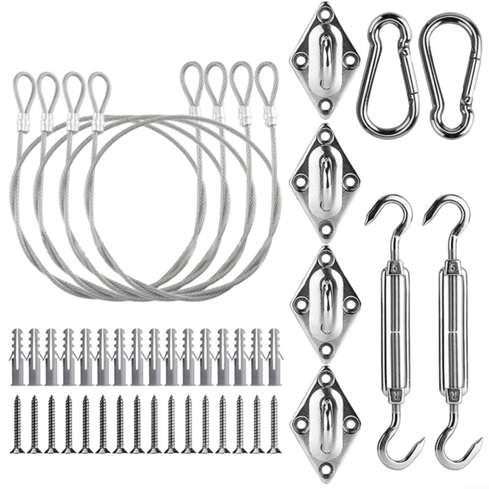 Nexbrill 44 Pcs Stainless Steel Shade Sail Hardware Kit with Turnbuckles, Snap Hooks, Pad Eyelets and 1.5m Wire Ropes for Triangular or Rectangular Sun Shade Installation in Garden or Patio