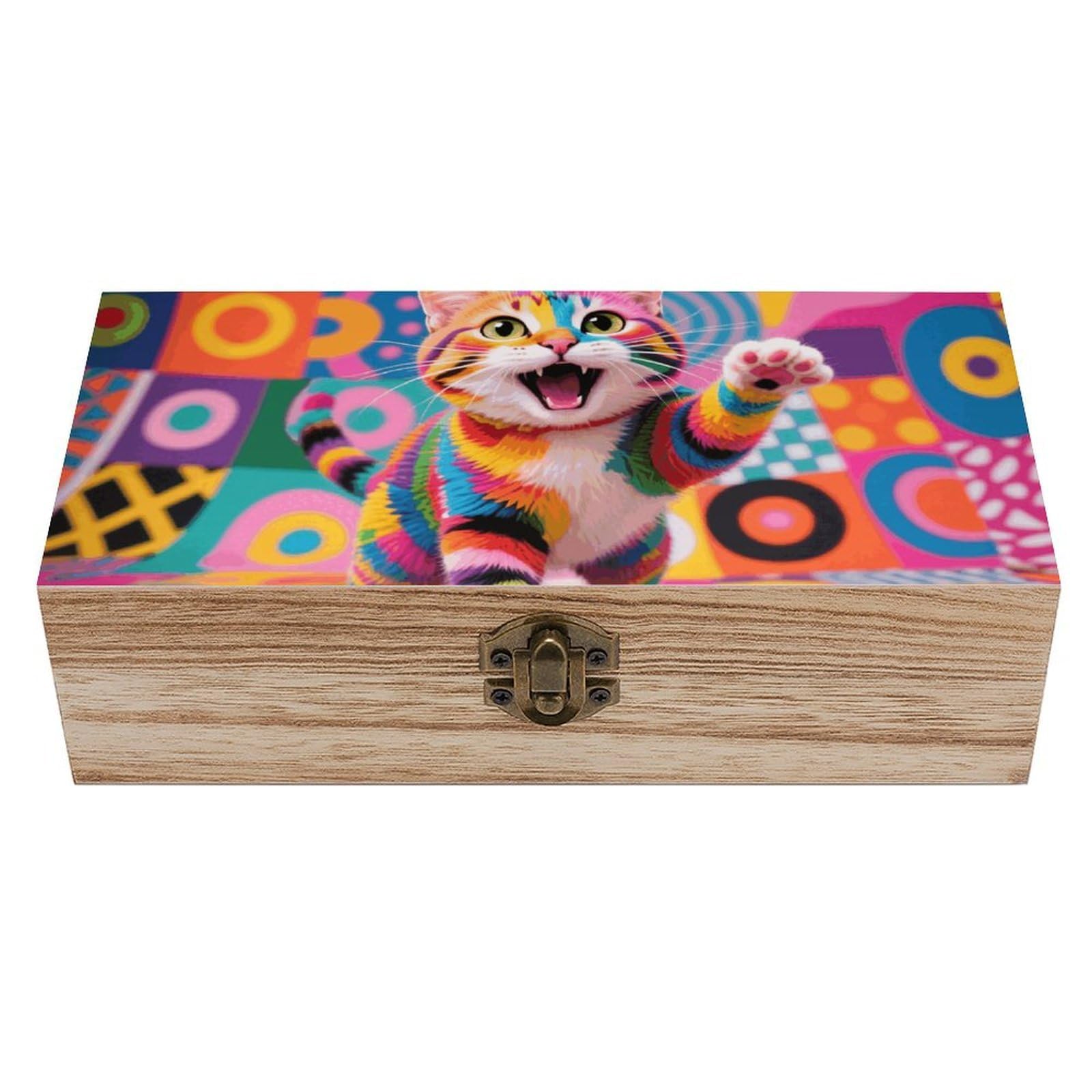 asbwuo Style Cat Wooden Keepsake Box Storage Boxes with Hinged Lid