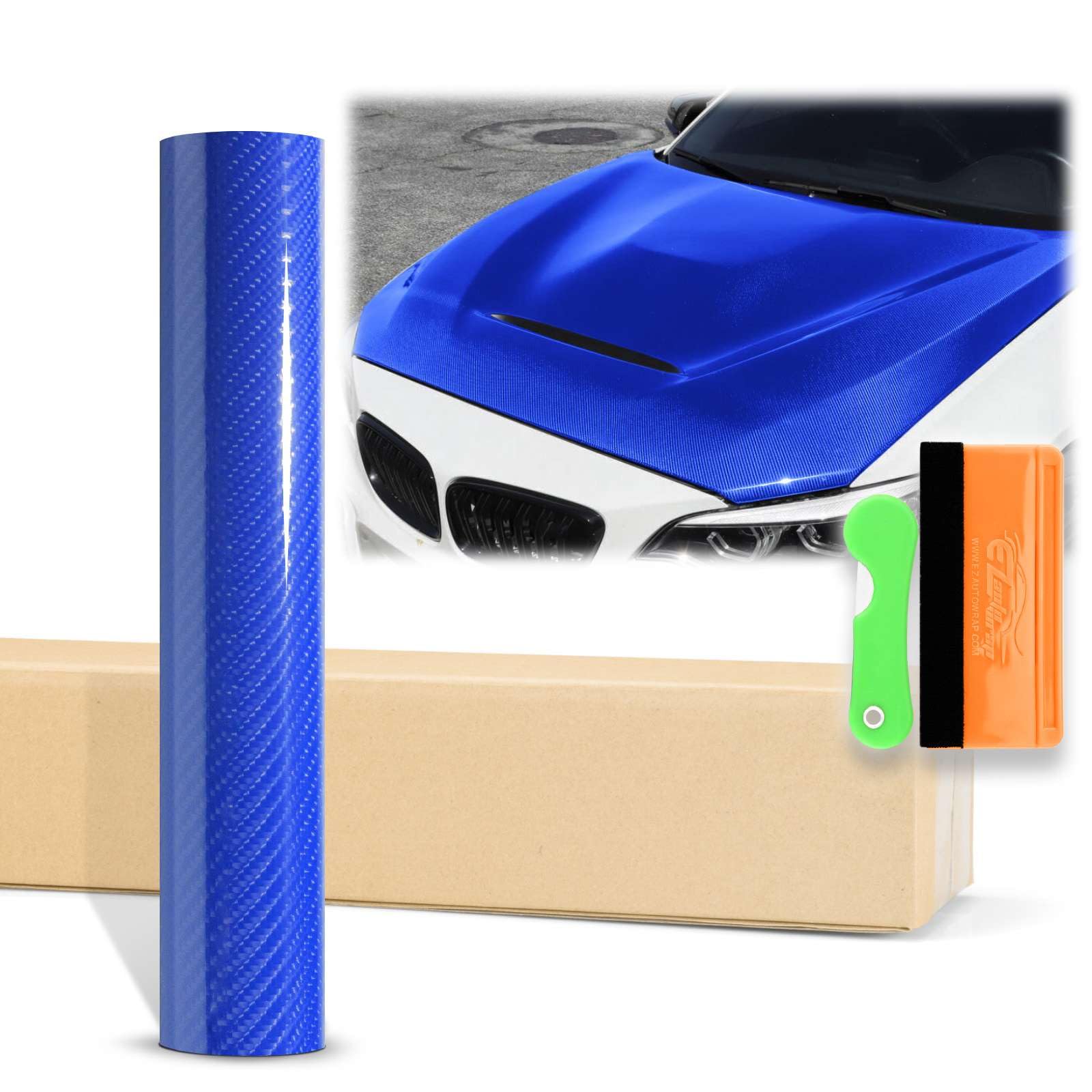 12"x60" (1FTx5FT) Intense Blue 7D Carbon Fiber Textured High Gloss Vinyl Wrap Auto Car Sticker Decal Film Sheet Bubble Free Air Release Technology