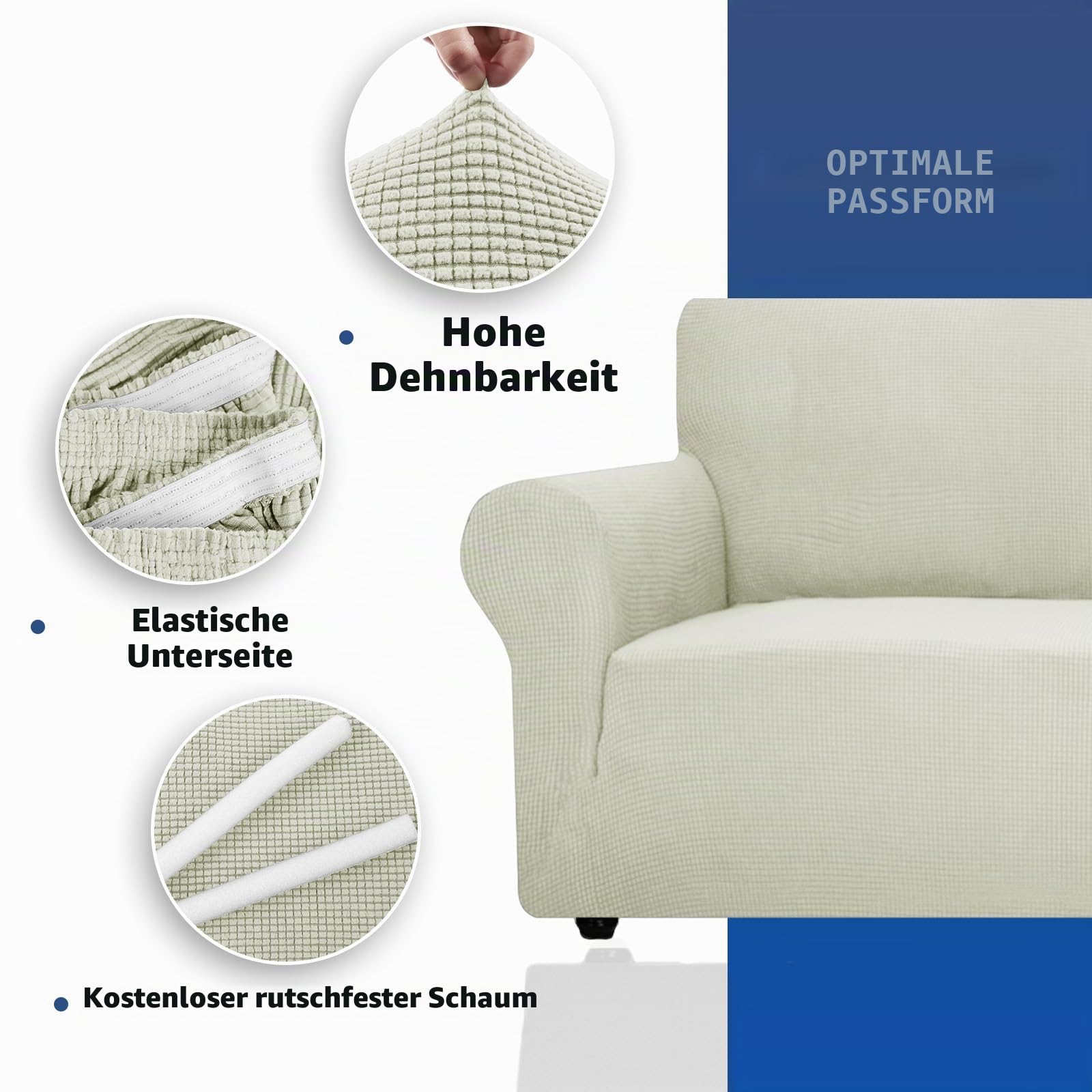 Ystyle Stretch Sofa Überzug 3 Sitzer, Naturweiß | Elastisch Sofabezug mit Armlehnen, Jacquard Couch Überzug Rutschfest, Waschbar Sofa Cover Protector für Hunde Haustiere