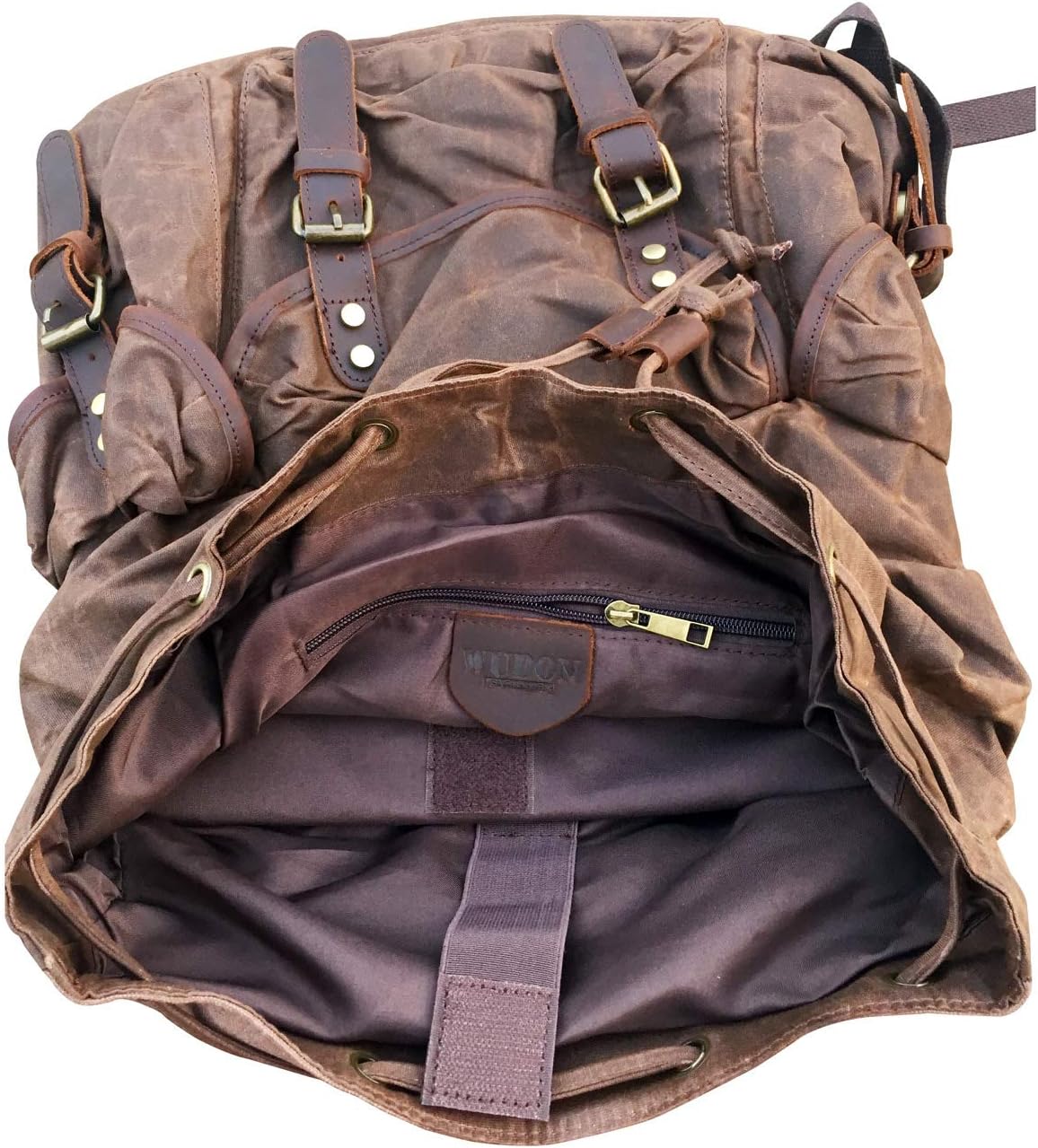 WUDON Leather Backpack for Men, Waxed Canvas Shoulder Rucksack Carry-On Travel Backpack - Image 7