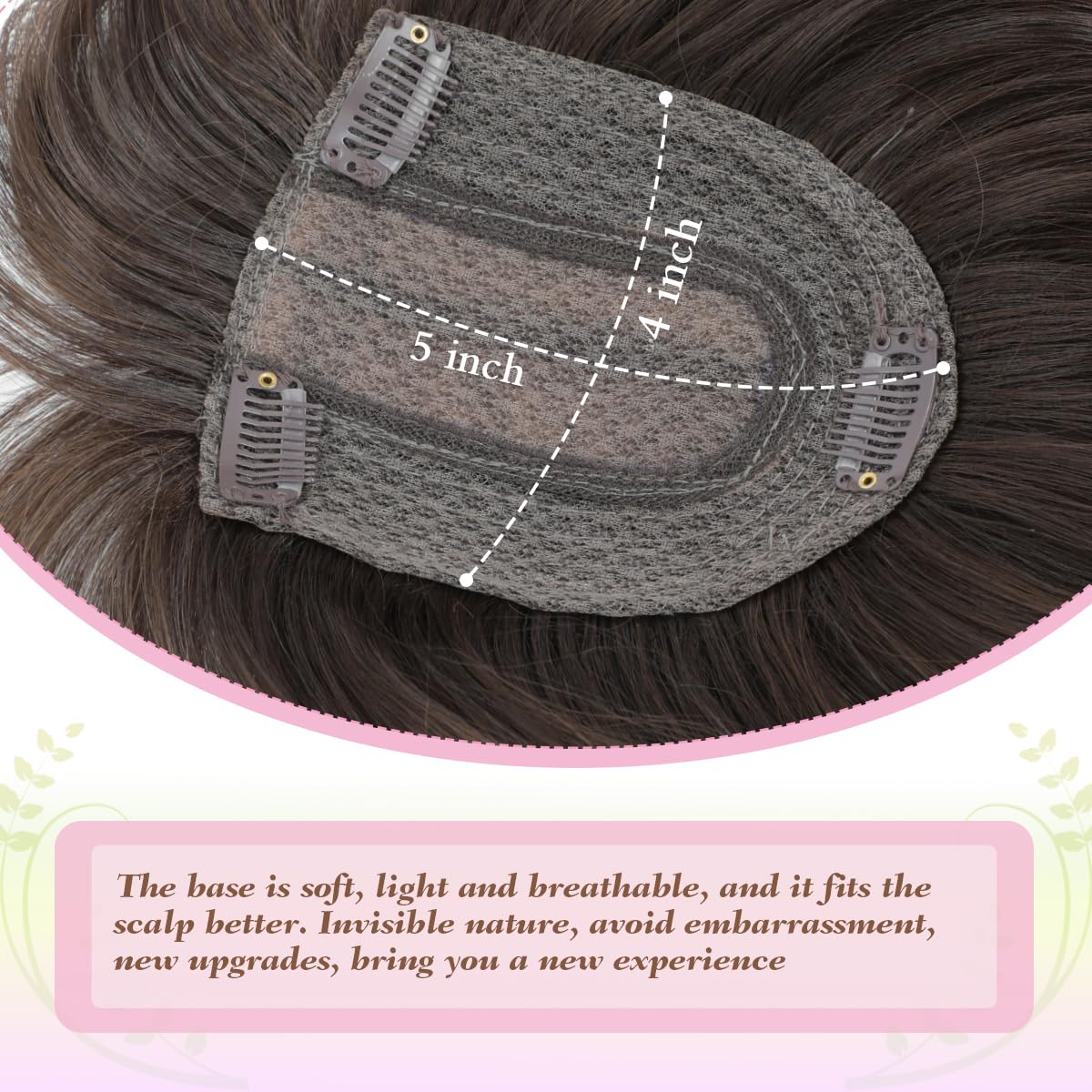 Haarteil mit Pony, 45,7 cm, für den täglichen Gebrauch, 10,2 x 12,7 cm, weiche Basis, Clip-in-Haarteile für dünner werdendes Haar