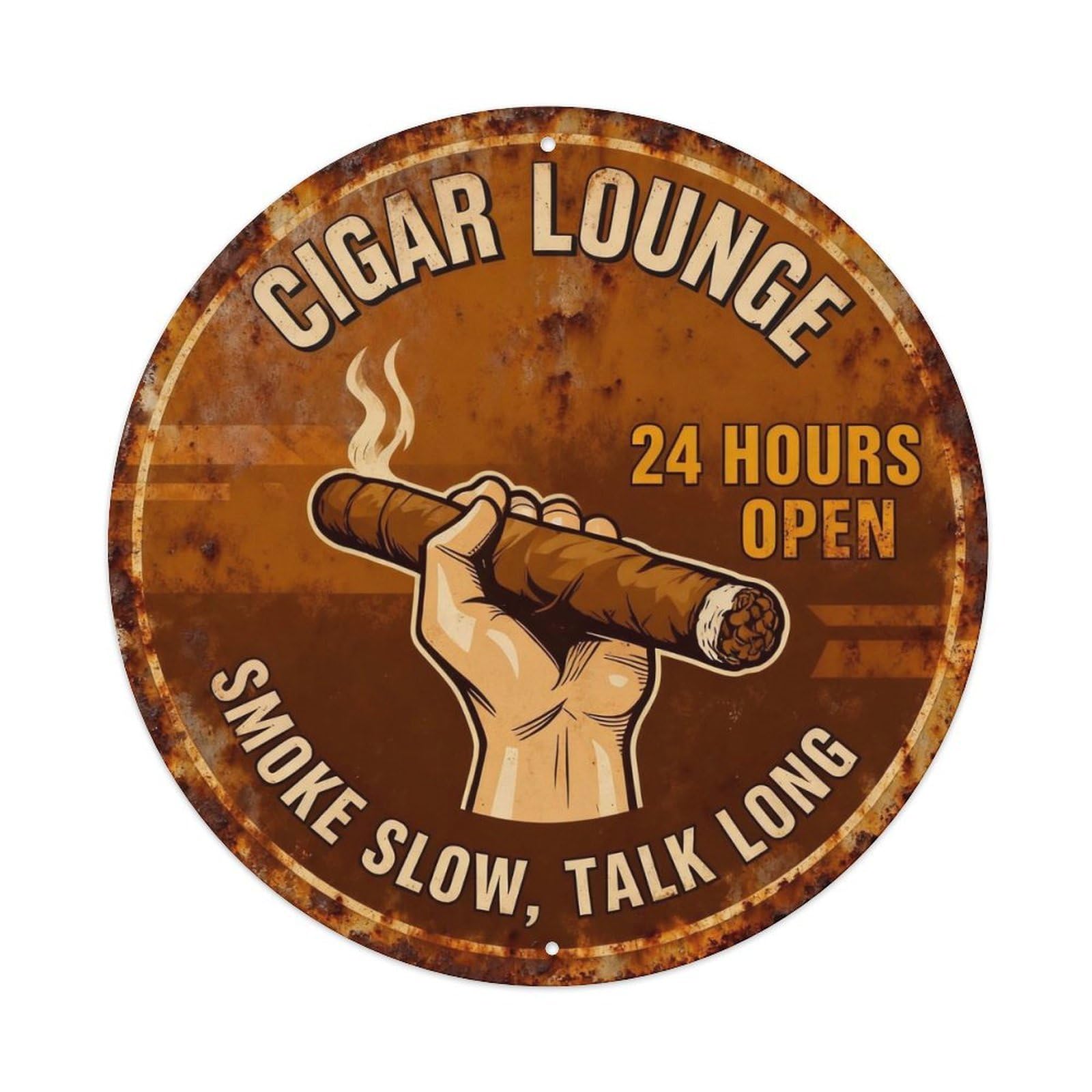 Cigar Lounge 24 Hours Open Metal Tin Sign Plaque