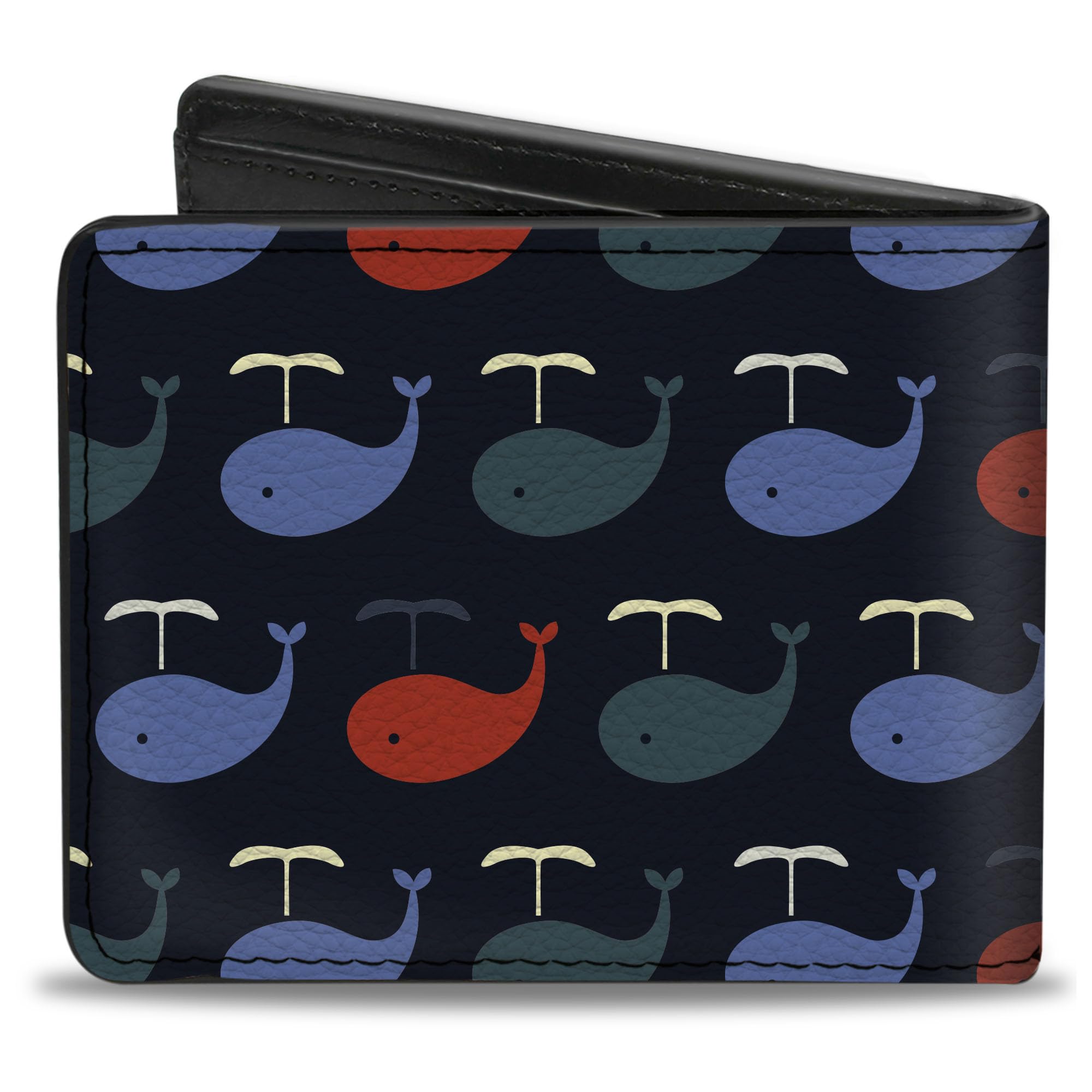 Buckle-Down Men's Wallet, Bifold, Whales Navy Green Blue Red, Vegan Leather, Multi, 4.0
