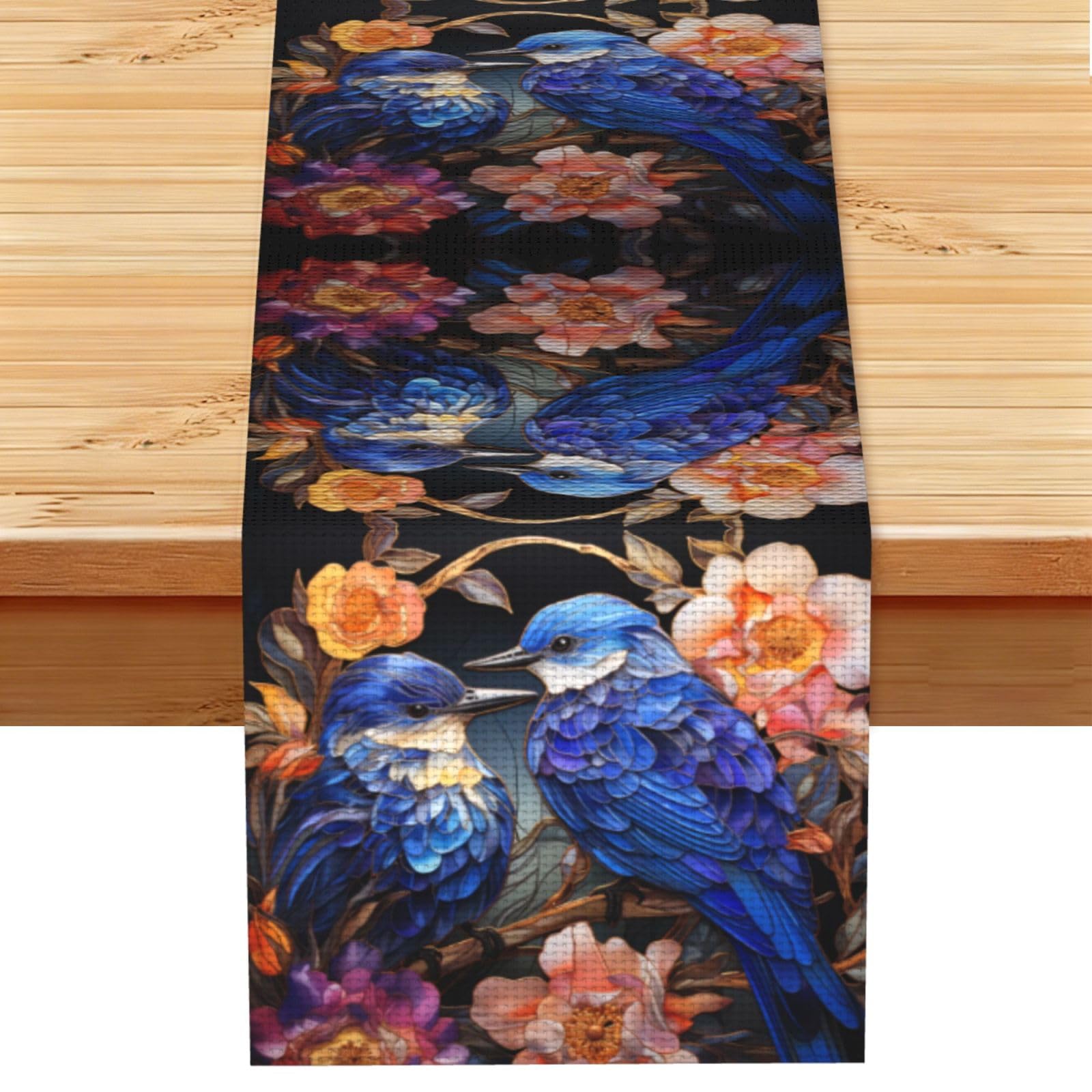Retro Birds and Flowers Linen Feel Table Runner Wedding Party Home Decoration