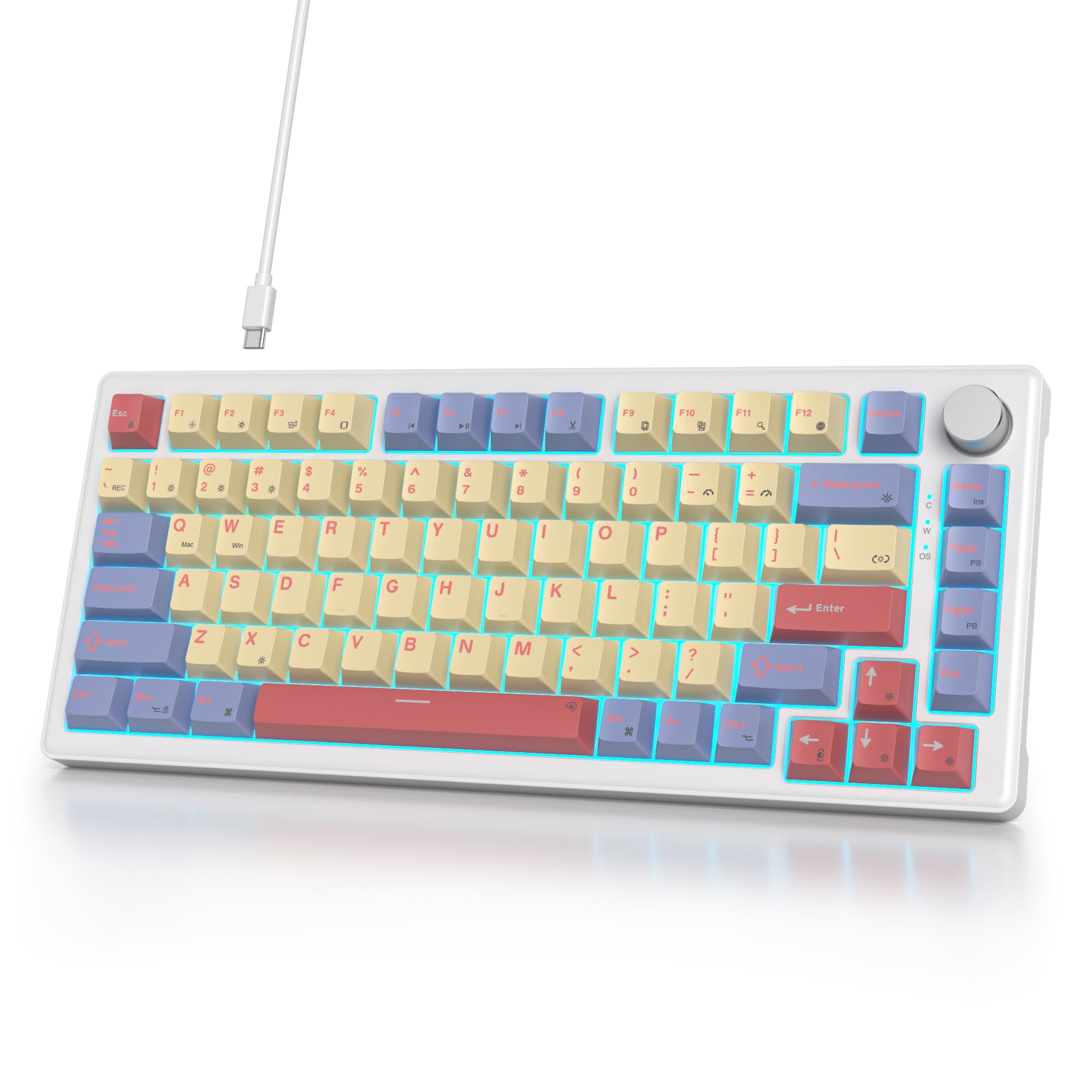 75% Teclado Mecánico con Cable,QWERTY Americana,TKL Teclado para Juegos with Espuma Poron,Hot-Swap,Retroiluminación RGB para Win/Mac
