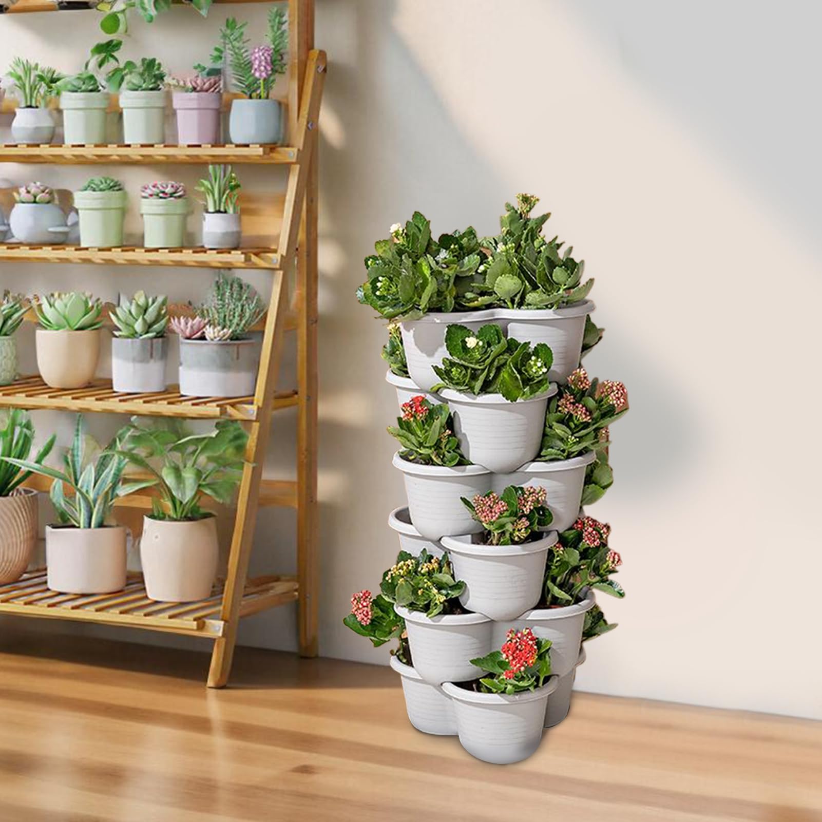 Pflanzturm Home Growing System - Stapelbare Erdbeertöpfe Kartoffeln Gemüse | Vertikales Pflanzsystem Mit Belüftung | Bewegliche Mehrzweck-Blumentöpfe Für Balkon, Terrazza, 4er Set