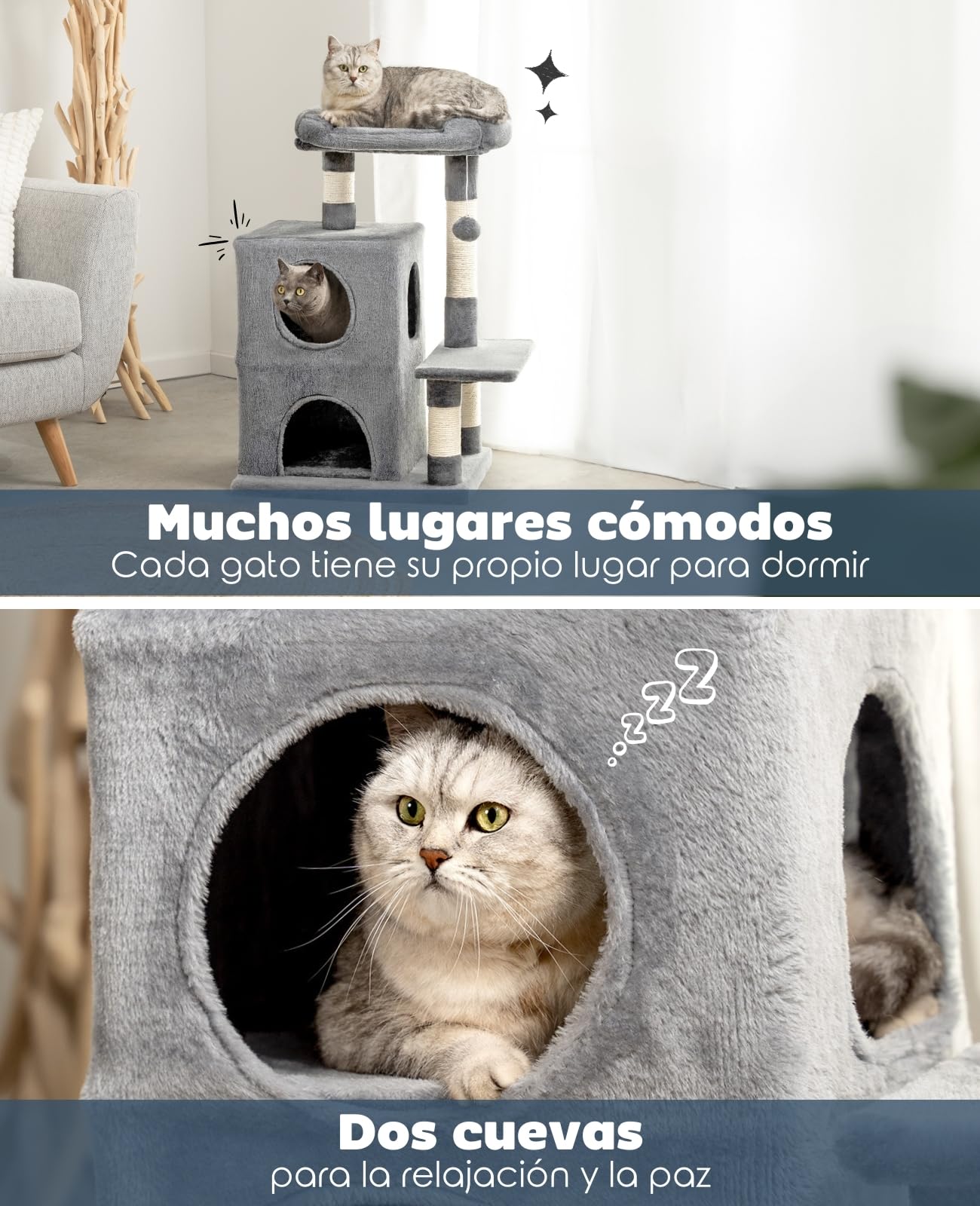 lionto Árbol rascador para Gatos Altura 80 cm, Gris Claro