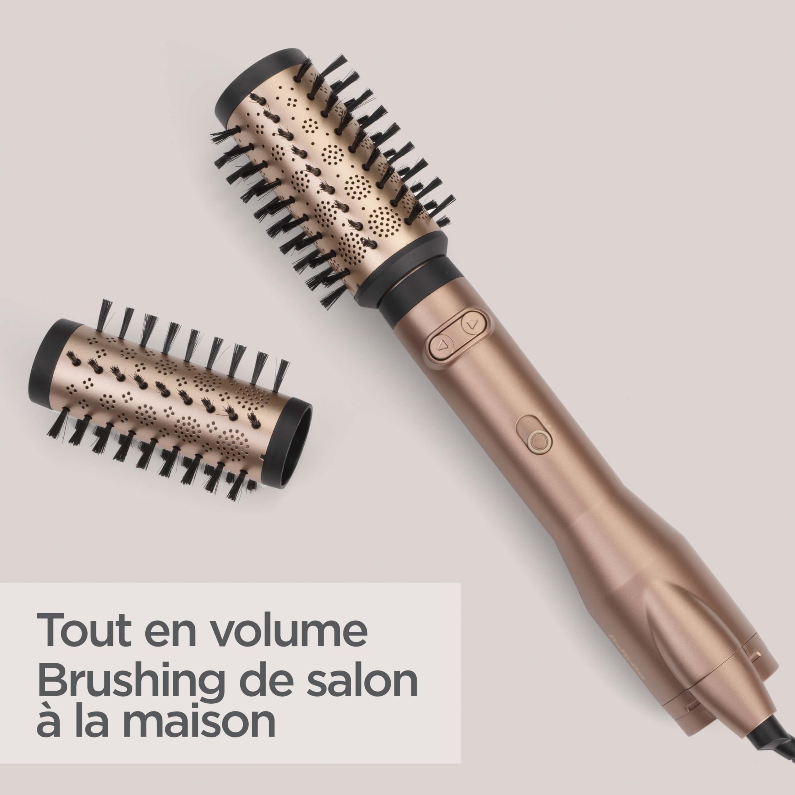 BaByliss Brosse soufflante rotative Big Hair Dual - Technologie ionique anti-frisottis, Brosse de 50 mm et 40 mm, 2 sens de rotation, 2 réglages de température + Bouton air froid, Noir, AS952E
