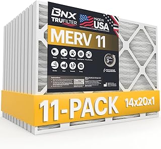BNX 14x20x1 MERV 11 Air Filter 11 Pack - MADE IN USA - Electrostatic Pleated Air Conditioner HVAC AC Furnace Filters - Removes Dust, Mold, Pollen, Lint, Pet Dander, Smoke, Smog