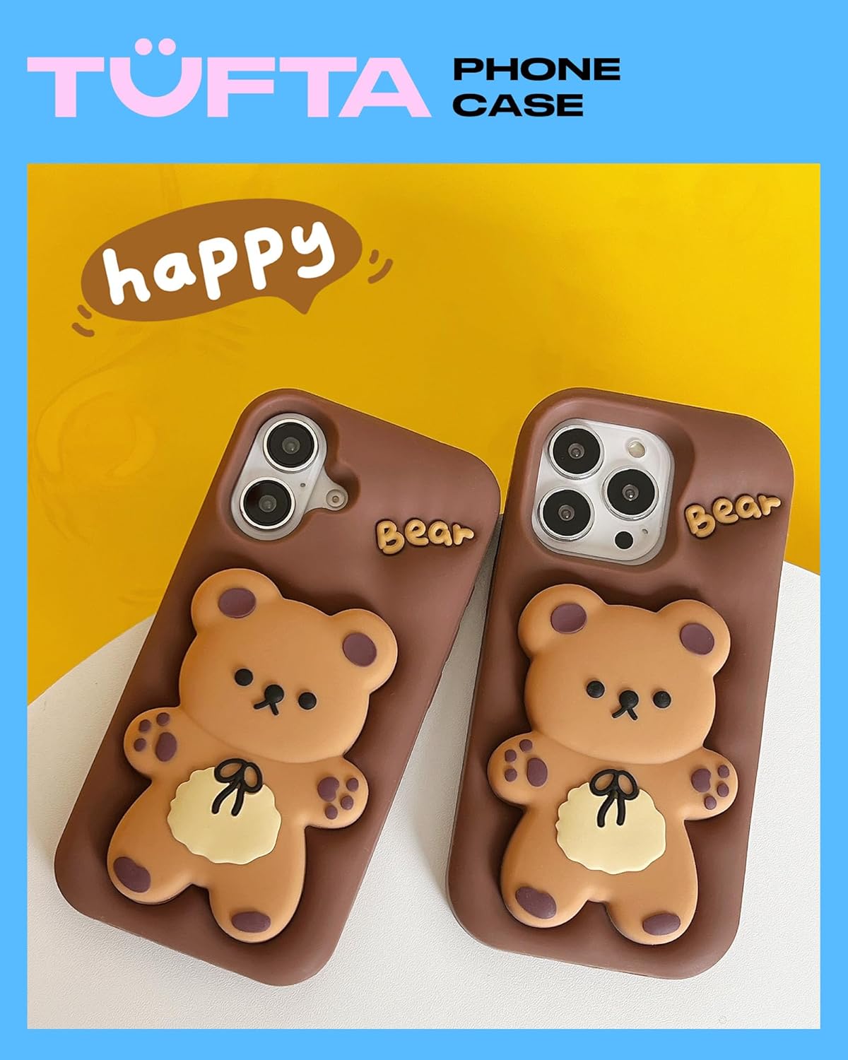 Kawaii 3D Bear Pop-Up Stand and Grip Phone Case for iPhone 16 Pro Max, Cute Cartoon Animal Phone Cover for Girls, Boys, Kids, Teens, and Women, Tan - Image 2