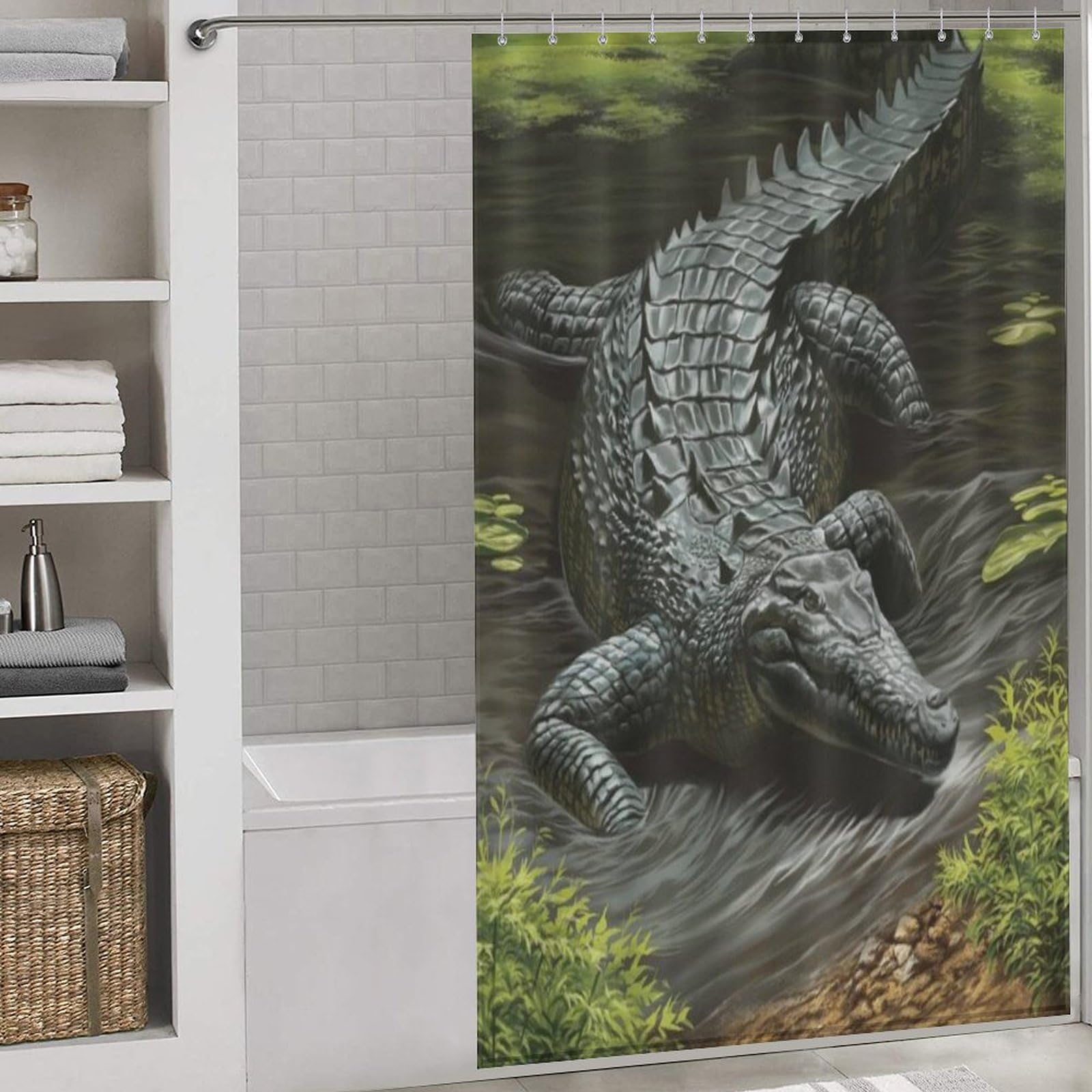 Rideau de douche crocodile imperméable et résistant pour baignoire
