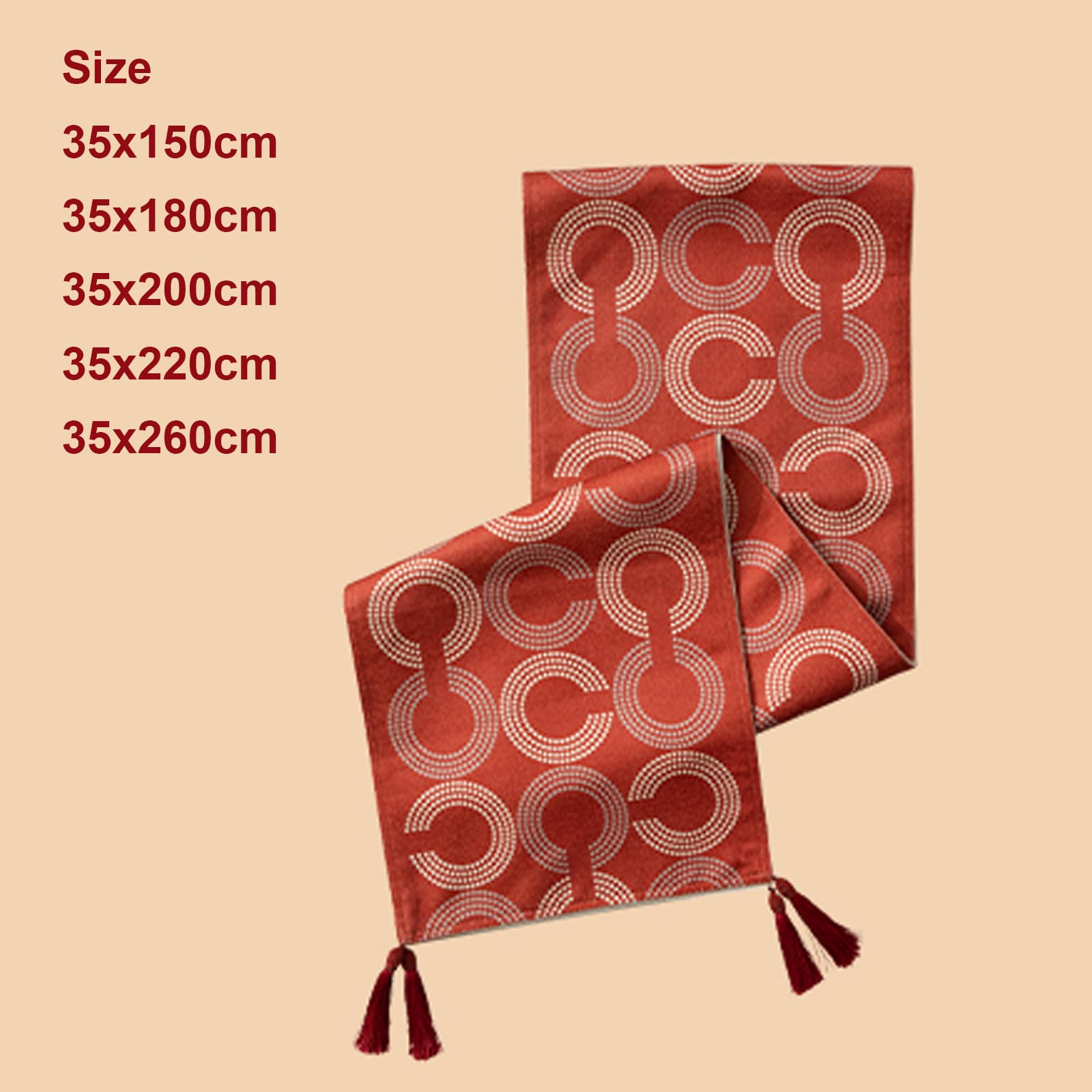 Dxcaicc Rustikaler Roter Tischläufer Aus Kunstleinen, Jacquard-Muster Mit Fließenden Quasten, Hitzebeständig Und Knitterfrei, Tischdekoration Für Festliche Anlässe,3,35×220cm