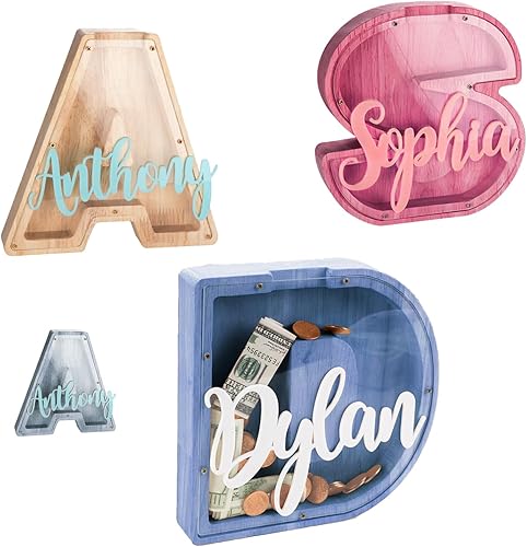 Banco personalizado para niños, banco de nombres para niños, alcancía de madera, caja de dinero de madera para monedas, alcancía de madera, hucha de