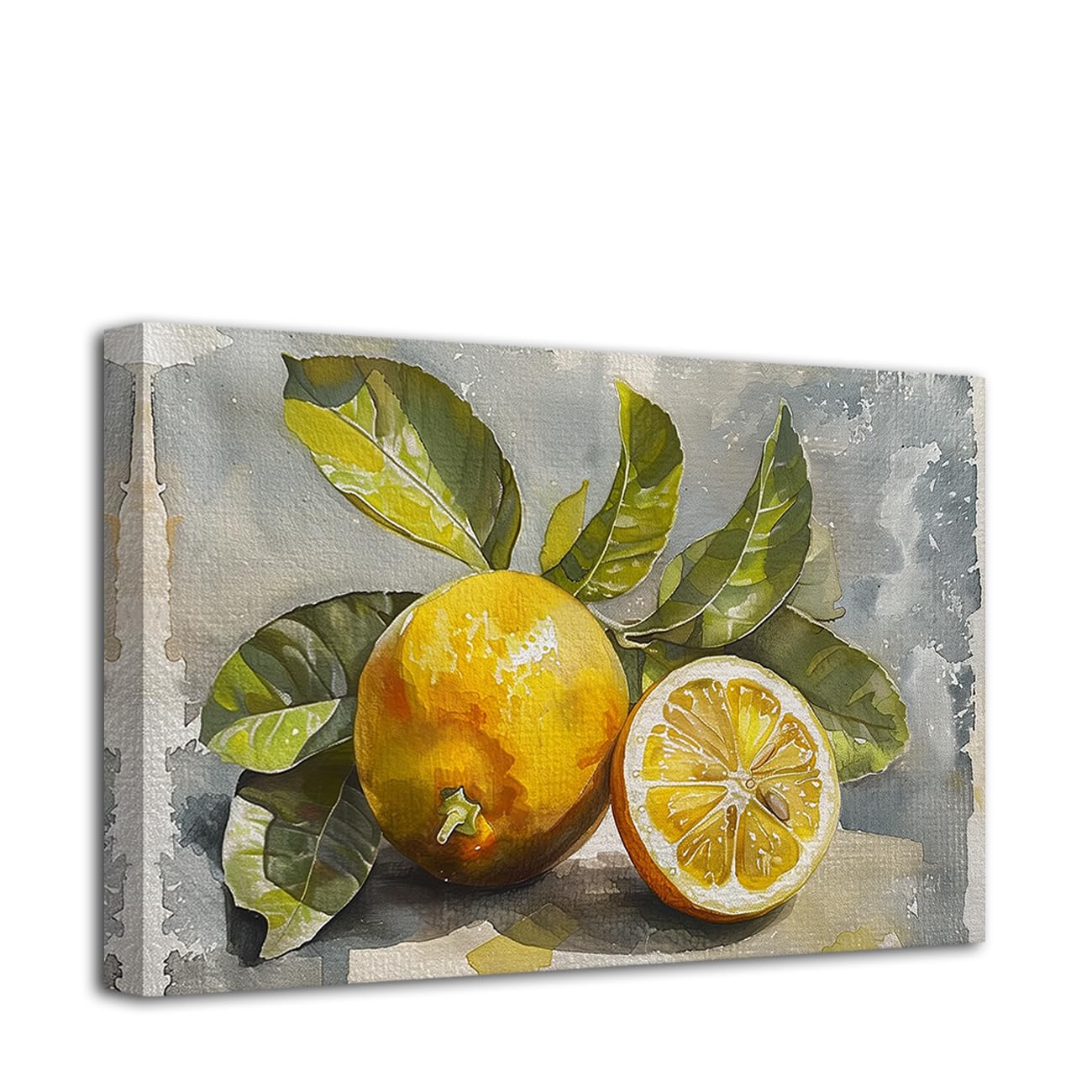 CCWACPP Kitchen Canvas Wall Art Vintage Lemon Pictures Fruit Painting Yellow Artwork Print Farmhouse Restaurant Dining Room Bar Decor Frame (40.00 x 60.00 cms)
