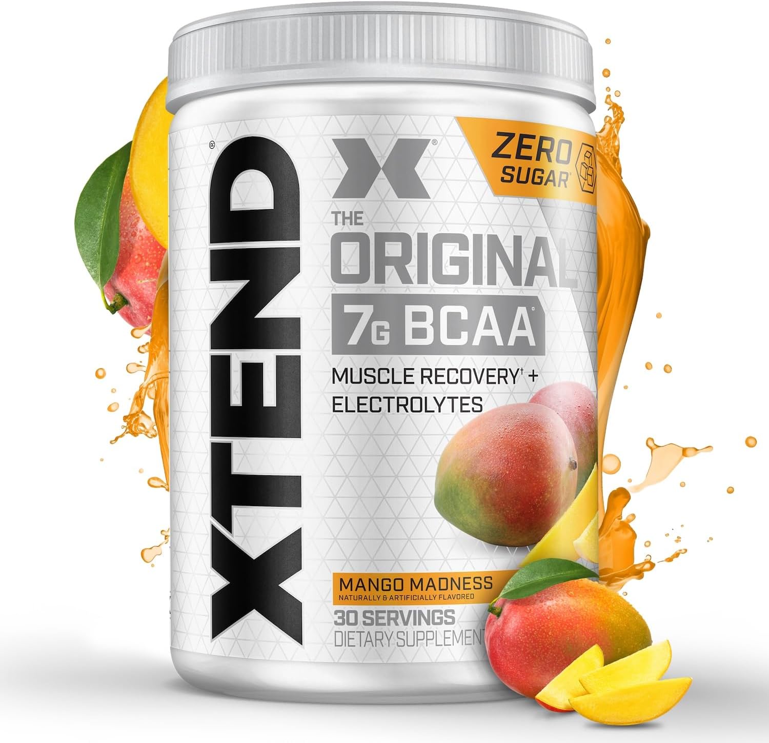 XTEND Original BCAA Powder Mango Madness | ZERO CALORIE, ZERO CARB, ZERO SUGAR - Post Workout Muscle Recovery Drink with Amino Acids - 7g BCAAs for Men & Women | 30 Servings
