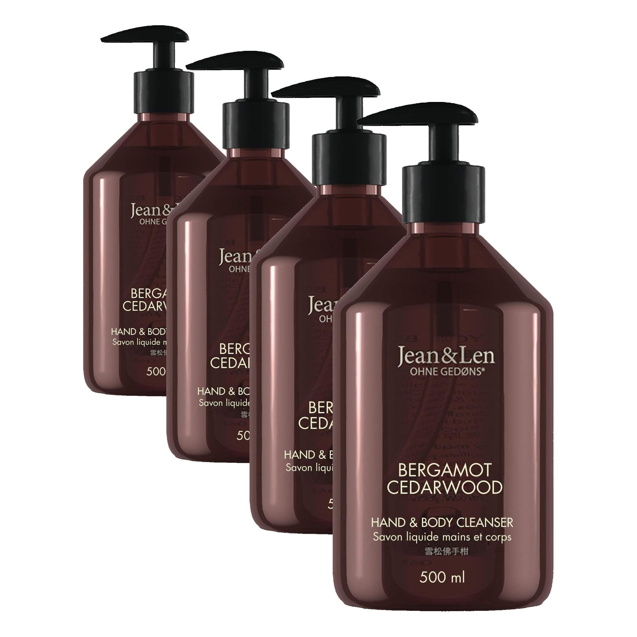 Jean & Len Hand & Body Cleanser Bergamot & Cedarwood, für ein duftendes Reinigungserlebnis, Körper- & Handseife in einer hochwertigen Flasche, erfrischend-mediterraner Duft, vegan, 500 ml