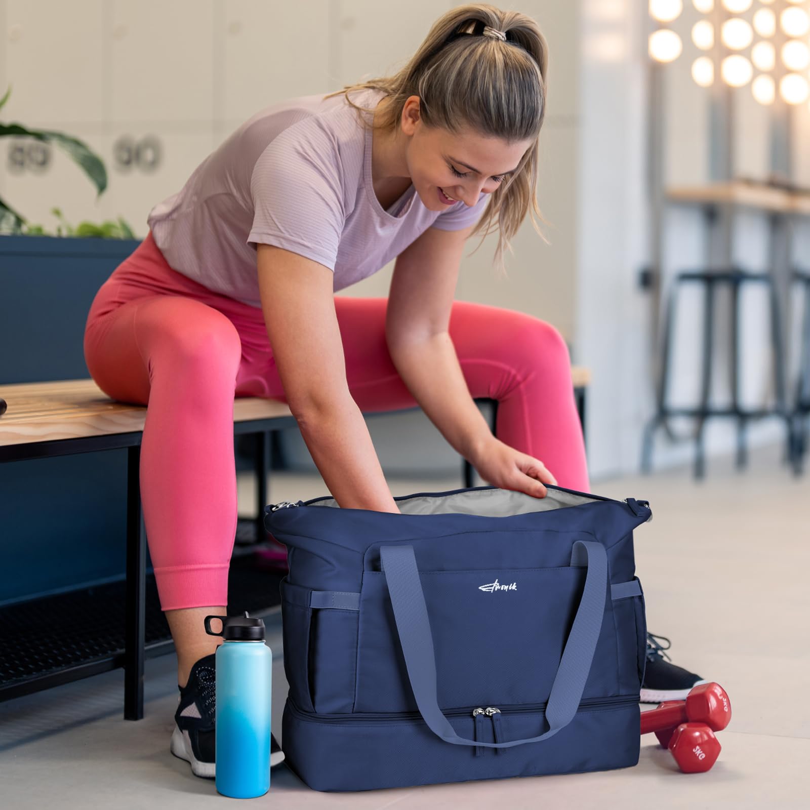Gym Bag for Women, Personal Item Travel Bag with Shoes Compartment for Trip view 2