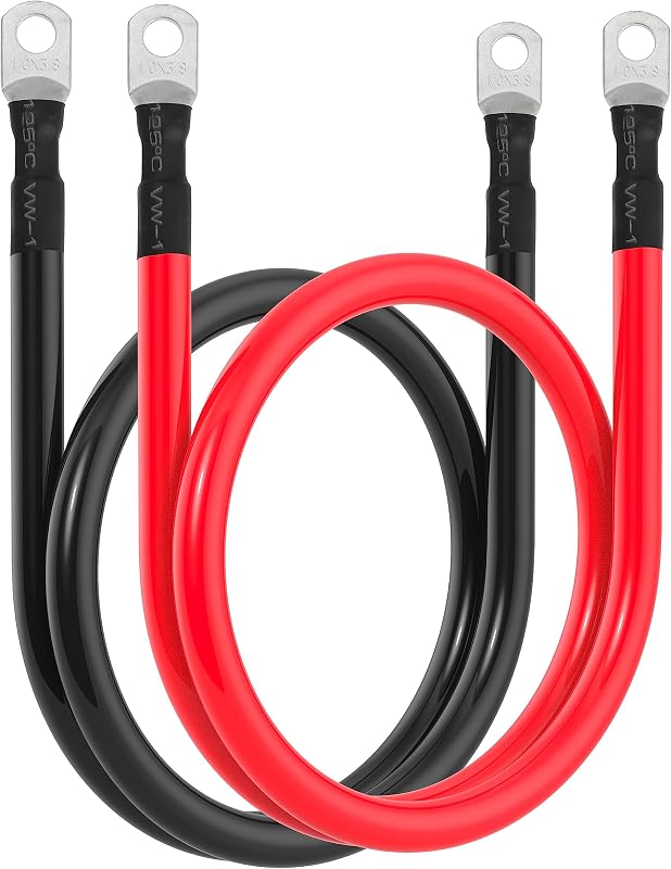 Cabo de bateria Gopayia 1/0 AWG com terminais de 3/8" – 2 unidades, 0,91 m