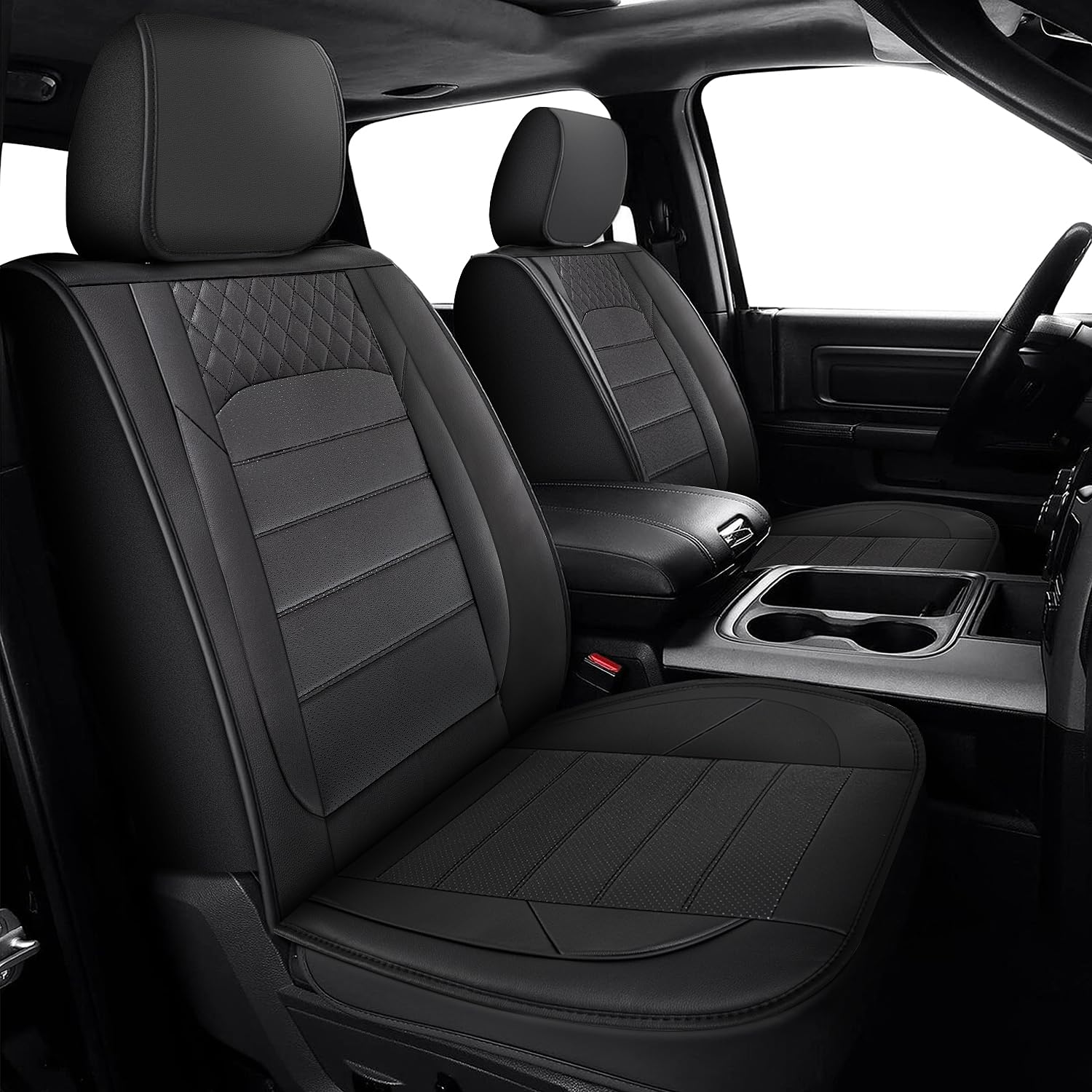 OHMU 5Pcs Full Set Car Seat Covers Leather Dodge RAM Seat Covers Protectors for 2009-2024 RAM 1500 2500 3500 Truck Pickup Crew Double Mega Quad Cab with Flat Bench
