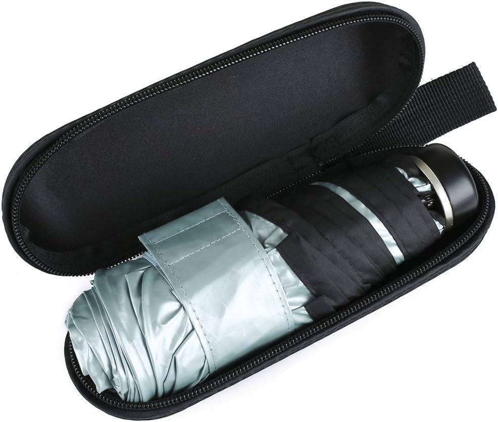 Travel Mini (6.7"), Ultralight(7.4oz),Open Diameter(38.6") Compact UV Umbrella with Case for Women Purse Handbag (Light Blue)