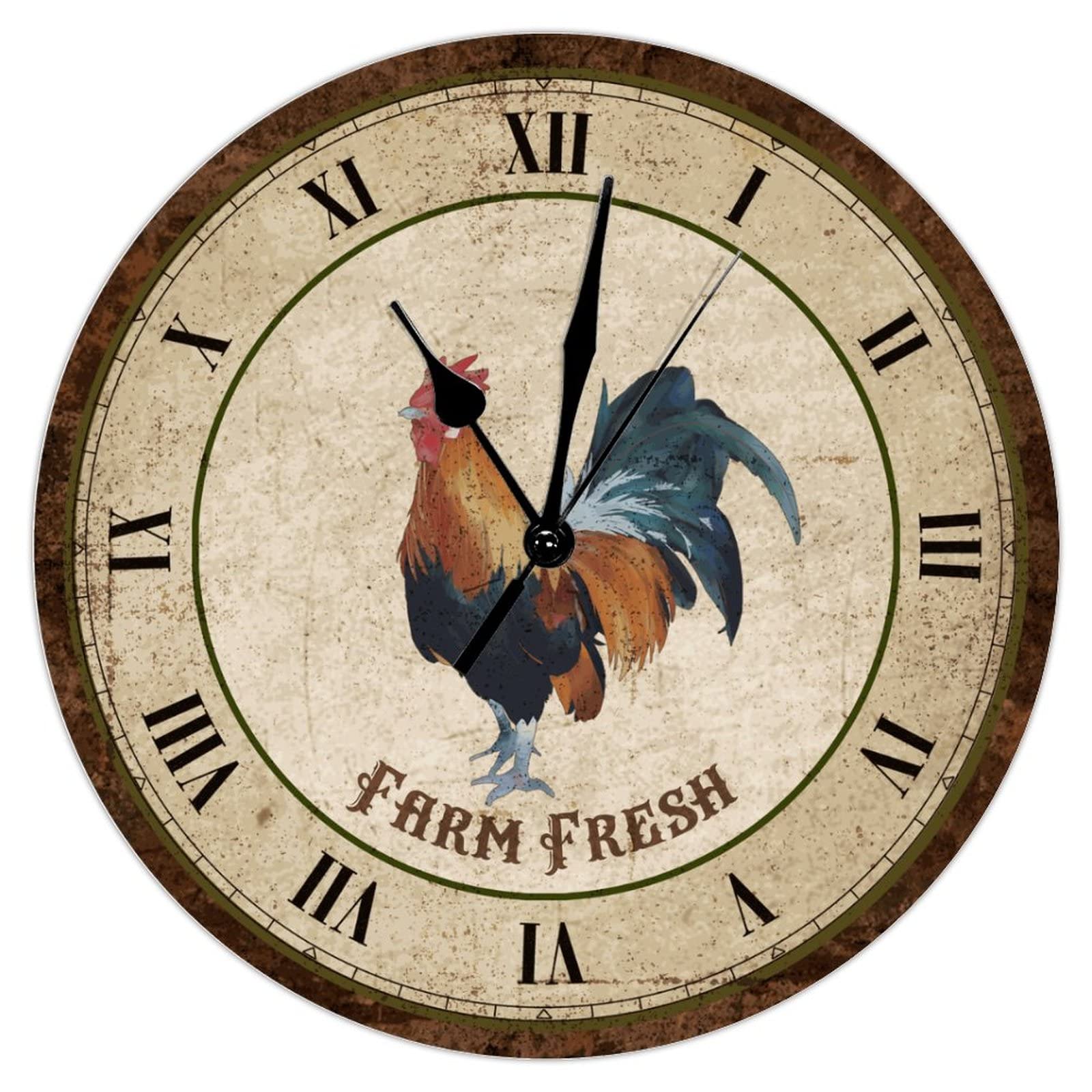 Horloge murale vintage coq en bois 38 cm décoration de grange