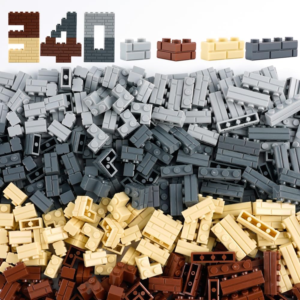 Wall Classic Bricks Parts and Pieces: 340 PCS Masonry Profile Accessories Building Block Sets(Mix)