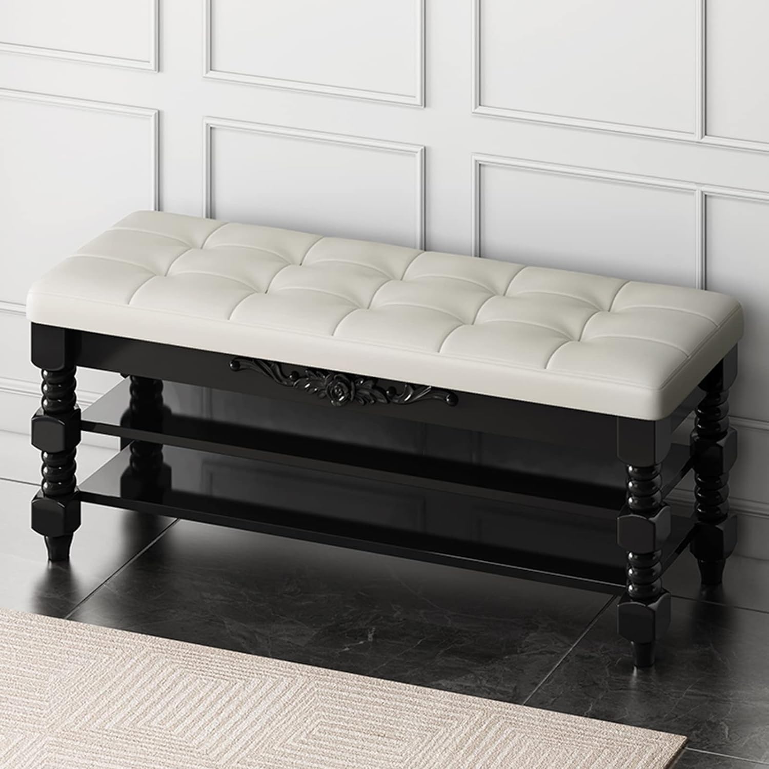 Étagère à chaussures pour salon avec assise capitonnée