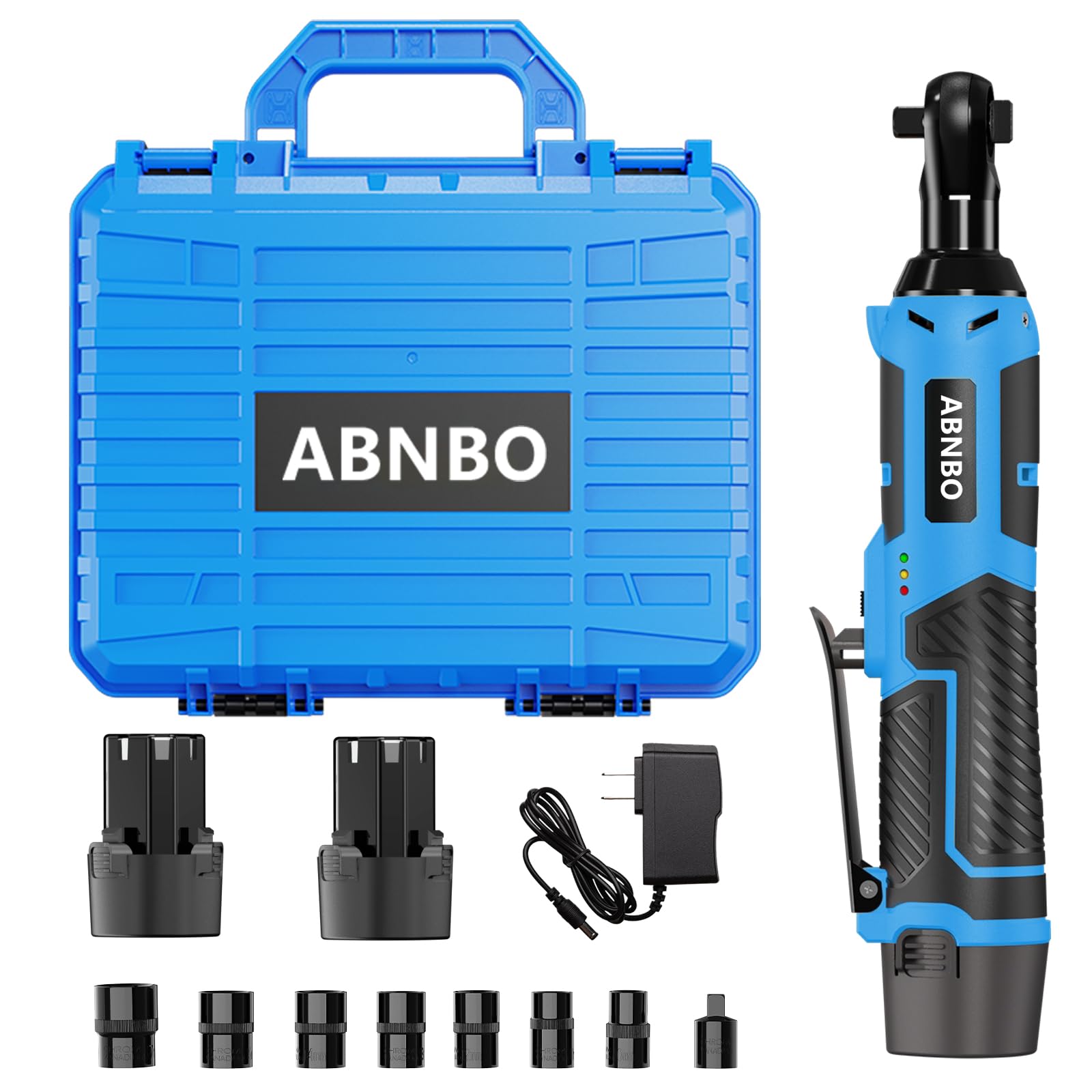 ABNBO 3/8" Cordless Electric Ratchet Wrench 12V Electric Ratchet Kit,40 Ft-lbs 400 RPM Cordless Ratchet Wrench Variable Speed Trigger with 2 * 2.0Ah Battery