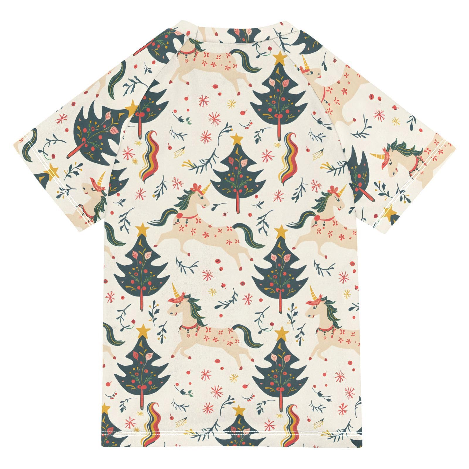 ALAZA Boys Swim Shirts Toddler Rash Guard Short Sleeve Rashguard Christmas Tree Horse UPF 50+ 11-12T