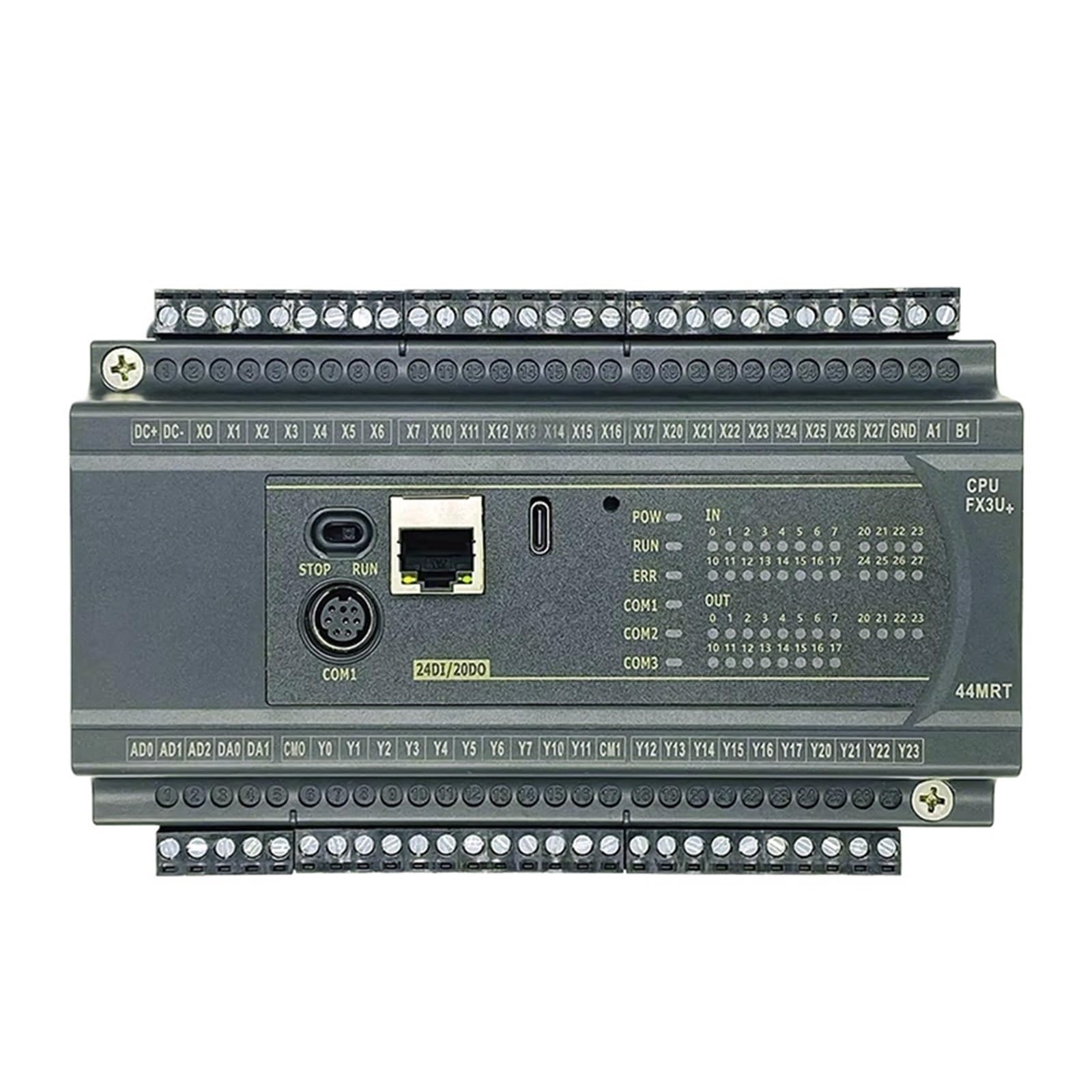 Automate FX3U-44MRT avec entrées analogiques 0-10V et RS485 pour contrôle industriel