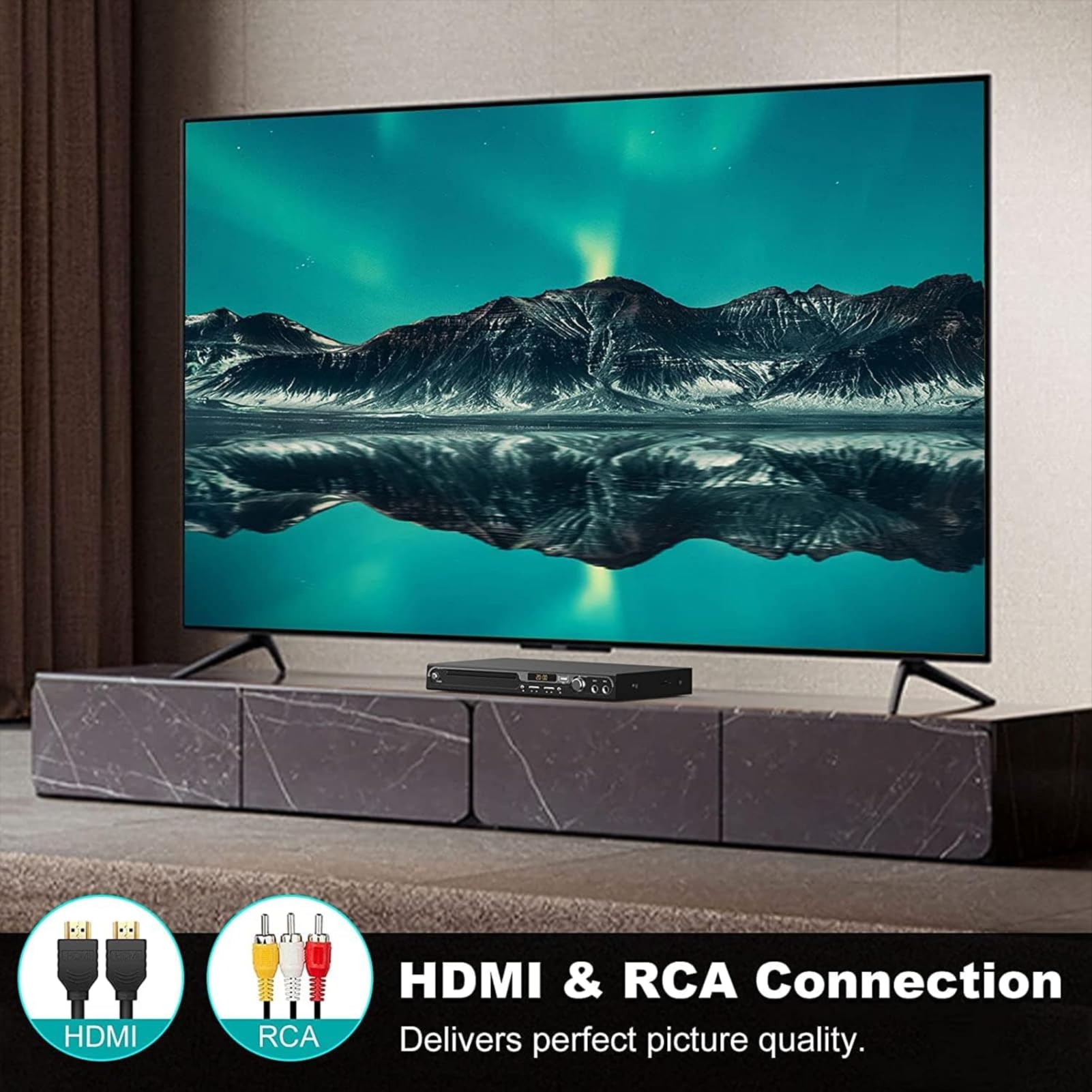 Maite Lettore DVD HD 1080P per TV, HDMI con doppio ingresso per microfono, region free, supporto ingresso scheda USB/SD, uscita HDMI/AV, pulsante in metallo e suono Dolby