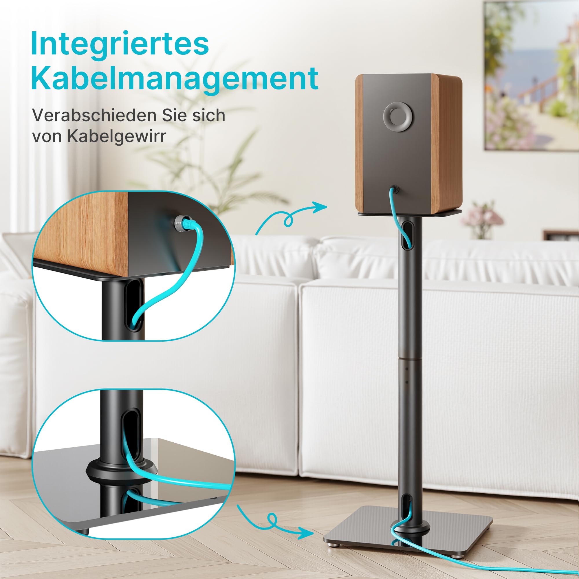 Pegzone Lautsprecherständer für Surround Sound,Universal Boxenständer Tragfähigkeit 25 kg,76,5 cm hohe Regallautsprecher-Ständer,Kabelmanagement,1 Paar,großer Glasbasis,schwarz