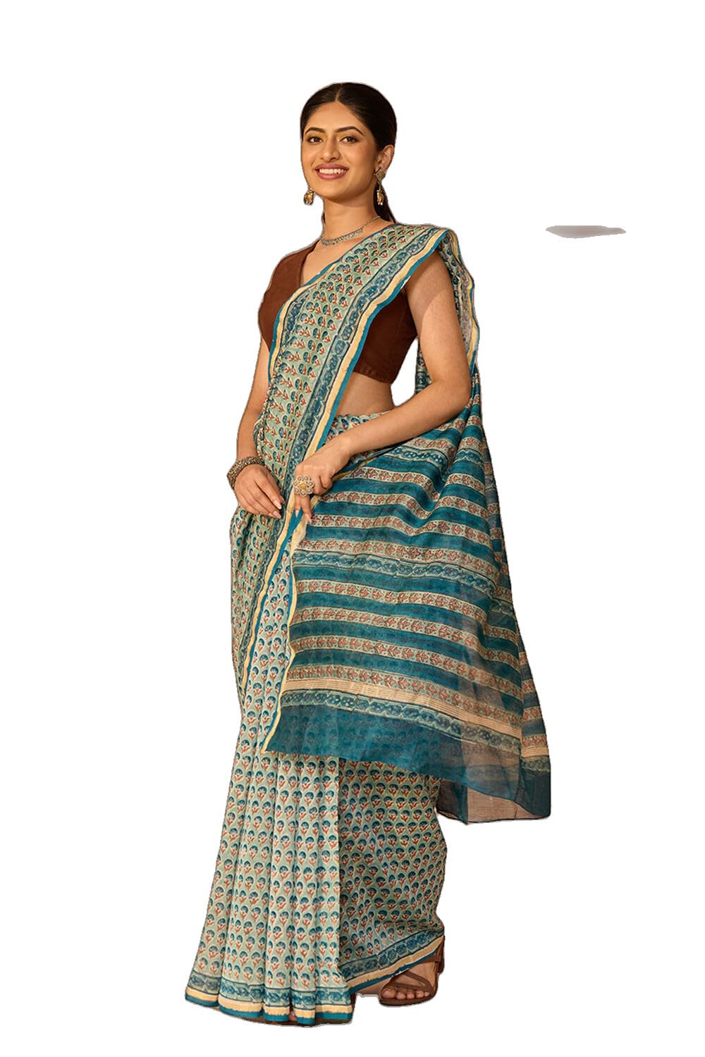taneira Blue Rajasthan Pure Silk Cotton Printed Sanganeri SareeWith Unstitched Blouse(SAPP01AD3759-Blue)-picture-49