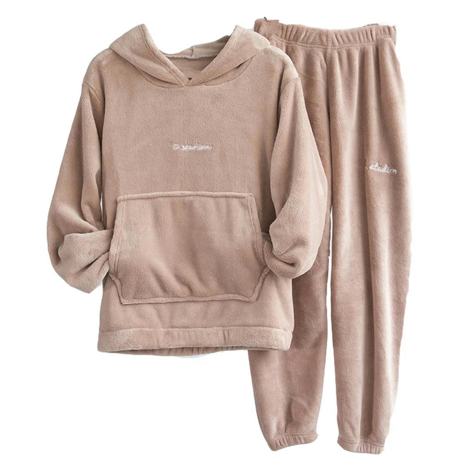 Pigiama Donna Set di Pigiama in Pila di Corallo per Donne Inverno Caldo Due Pezzi Sleep Abbigliamento A Colori Solidi con Cappuccio